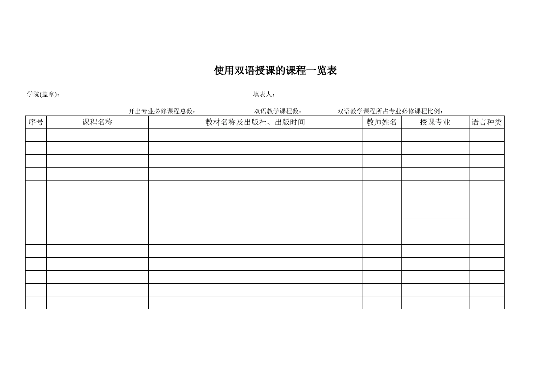 使用双语授课的课程一览表Excel表格模板_第1页