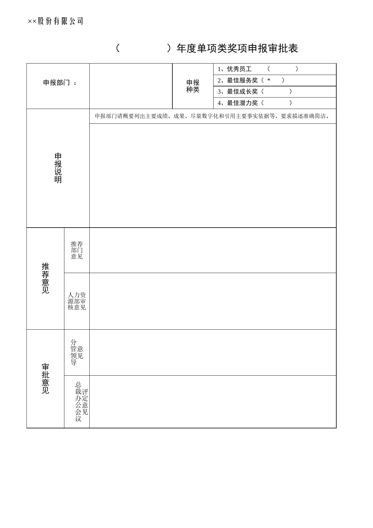 公司年度奖项申报审批表Excel表格模板_第1页