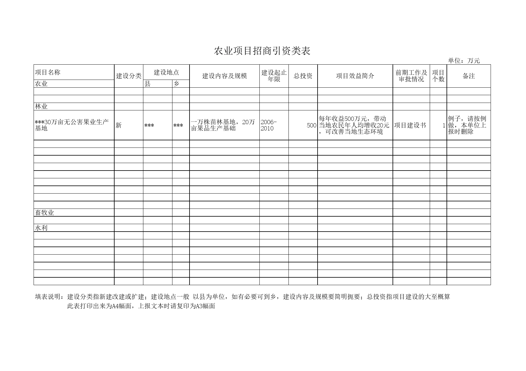 农业项目招商引资类表Excel表格模板_第1页
