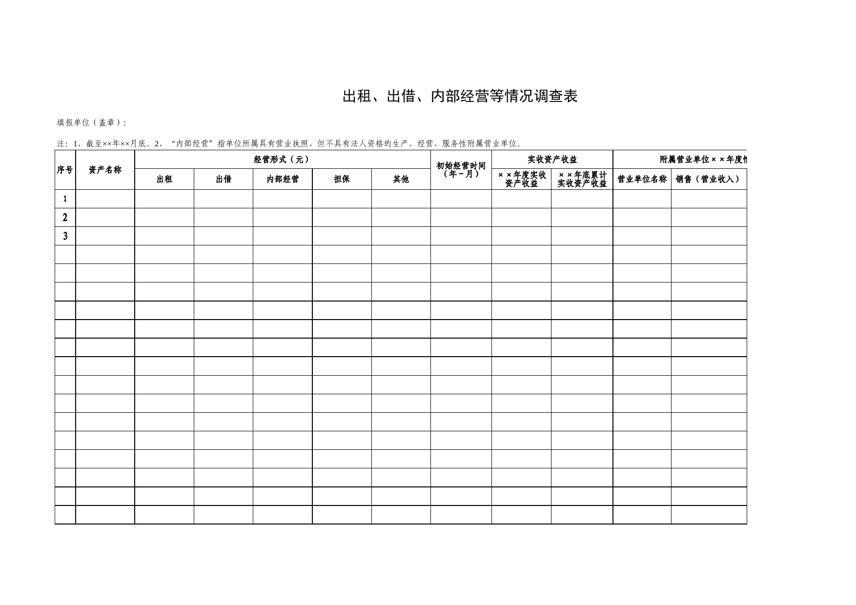 出租、出借、内部经营等情况调查表Excel表格模板_第1页