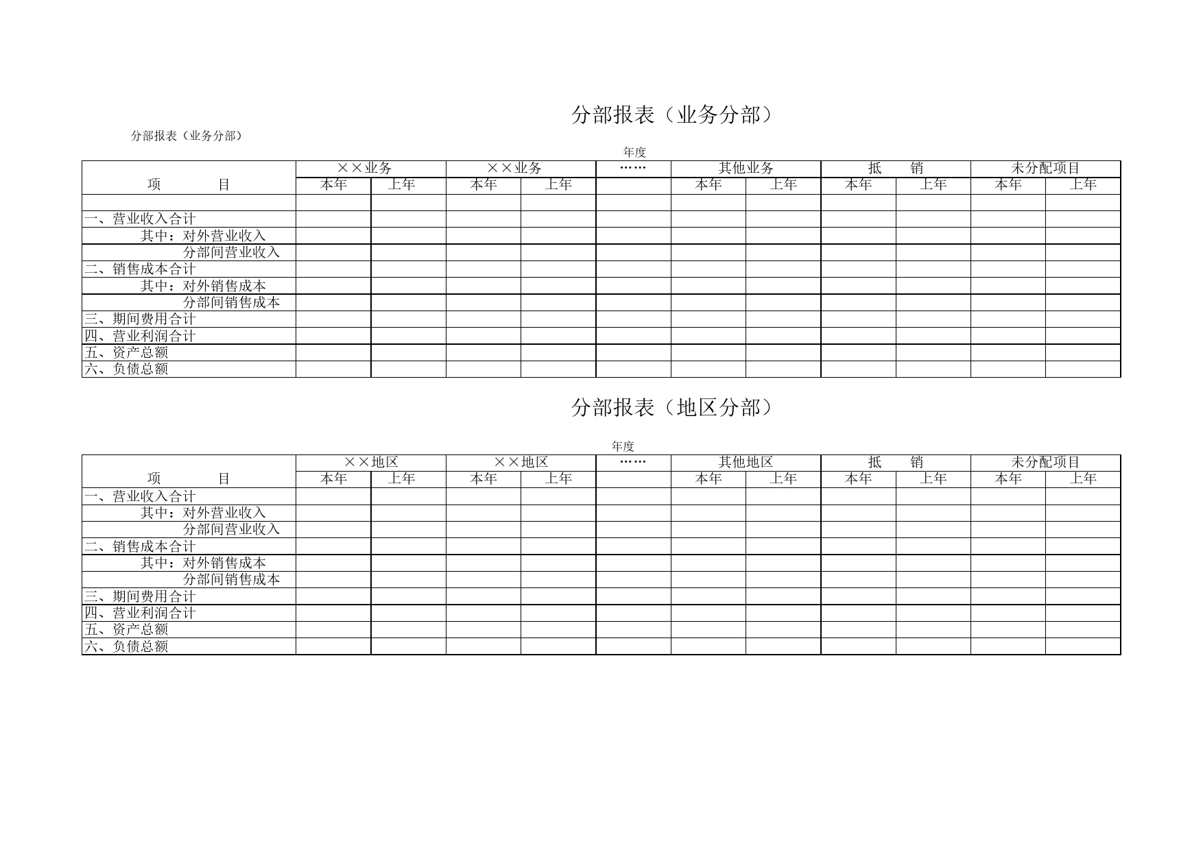 分部报表Excel表格模板_第1页