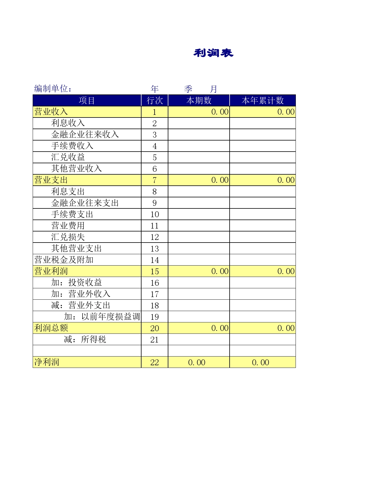 利润表3Excel表格模板_第1页