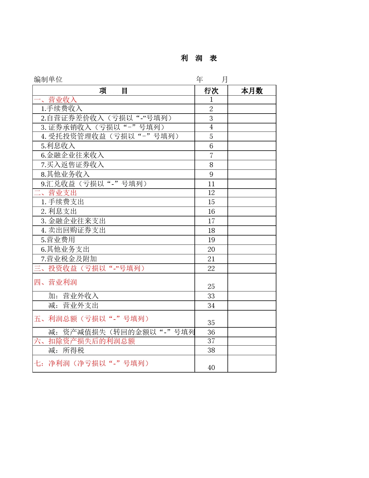 利润表4Excel表格模板_第1页