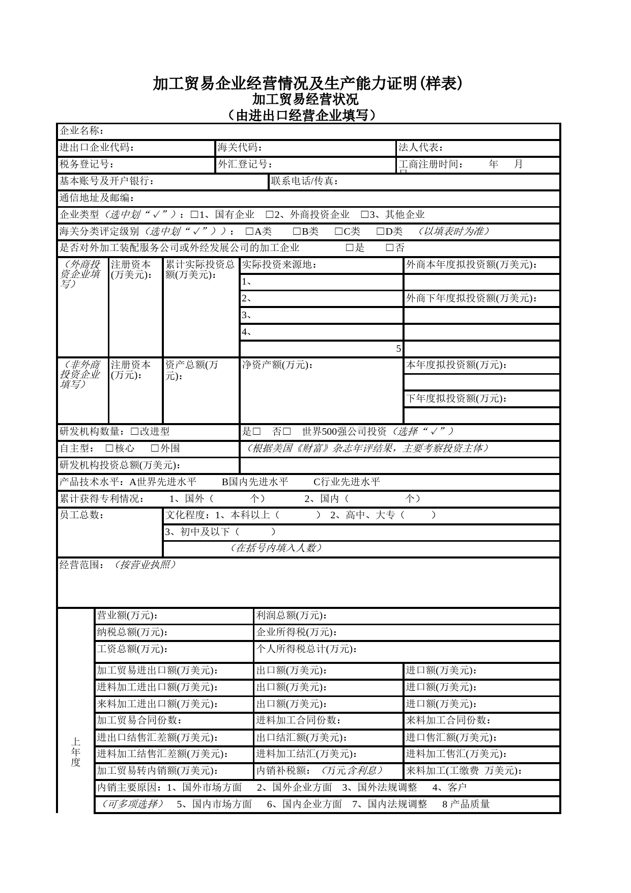 加工贸易经营状况Excel表格模板_第1页