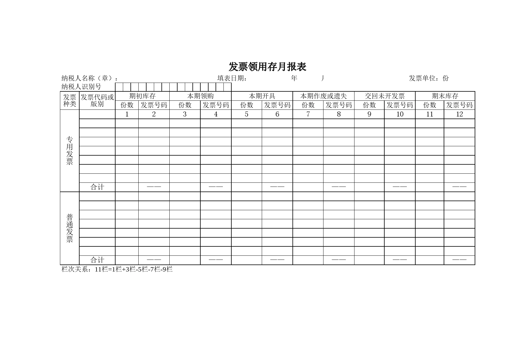 发票领用报表Excel表格模板_第1页