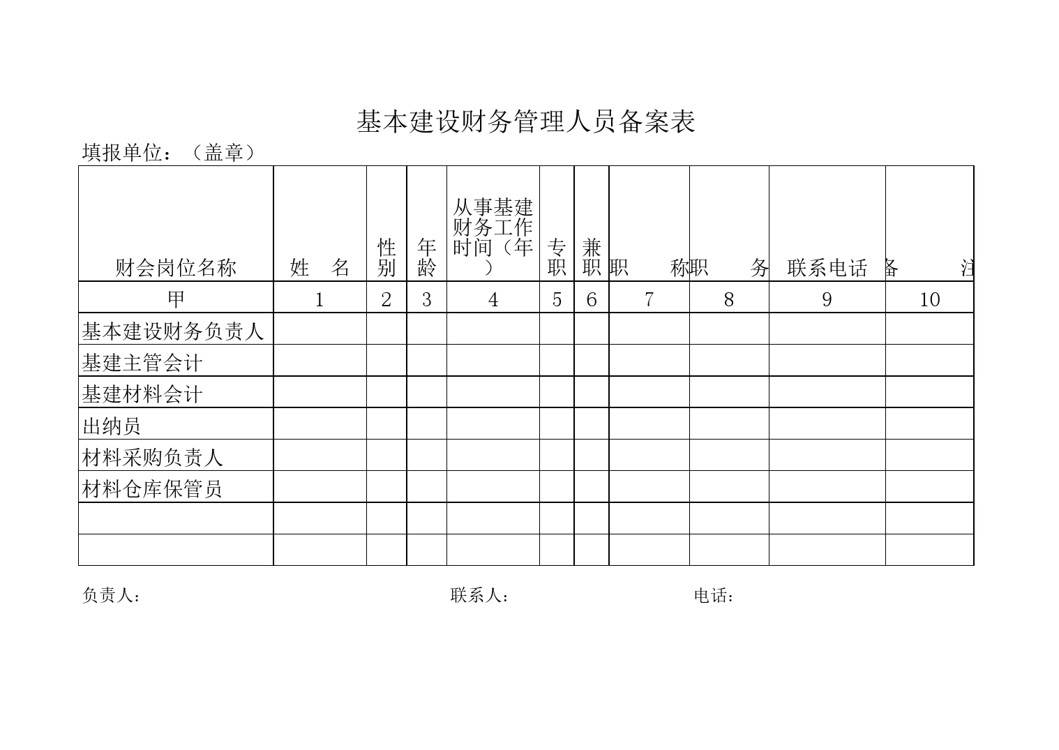 基本建设财务管理人员备案表Excel表格模板_第1页