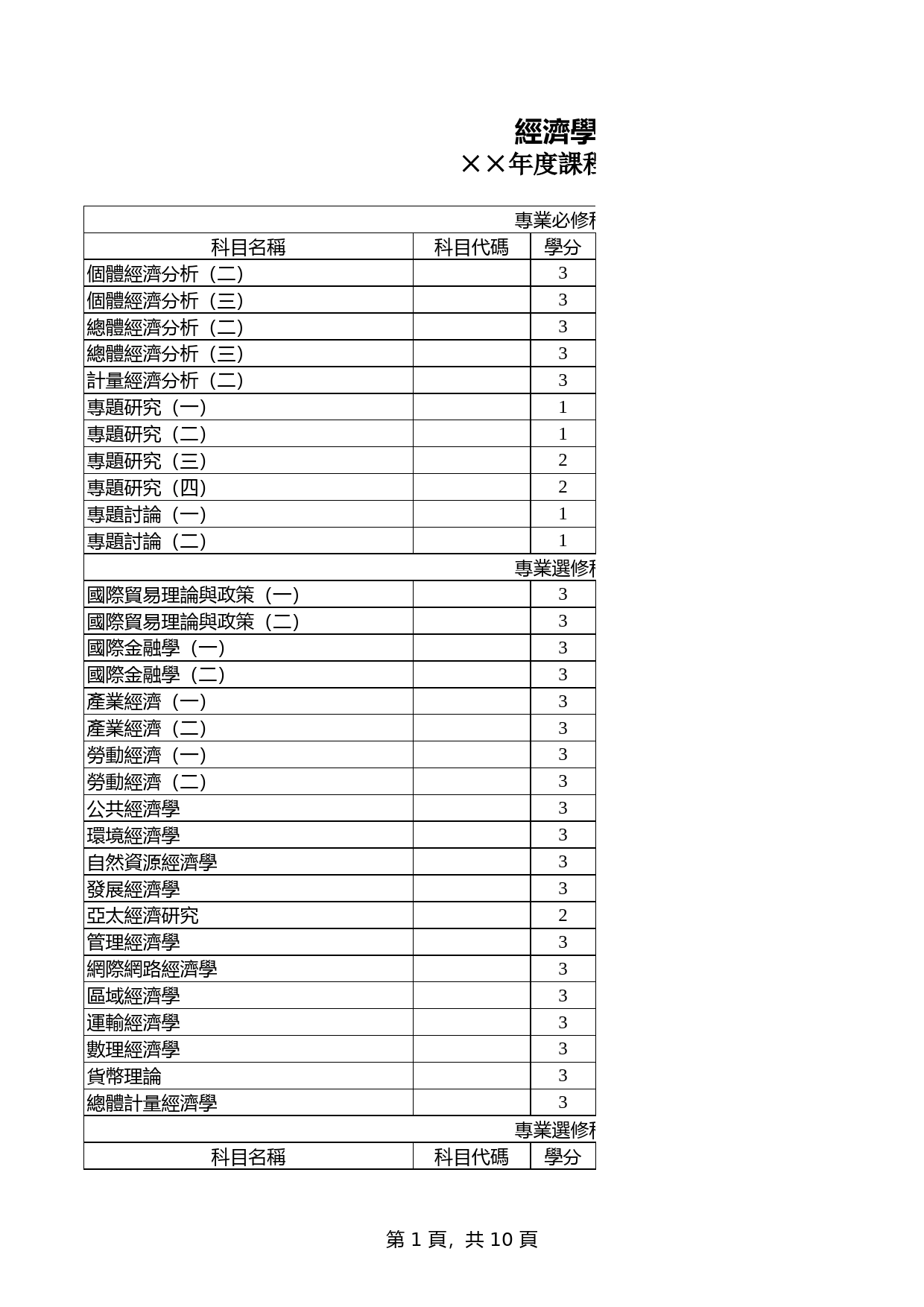 大学年度課程規劃表Excel表格模板_第1页