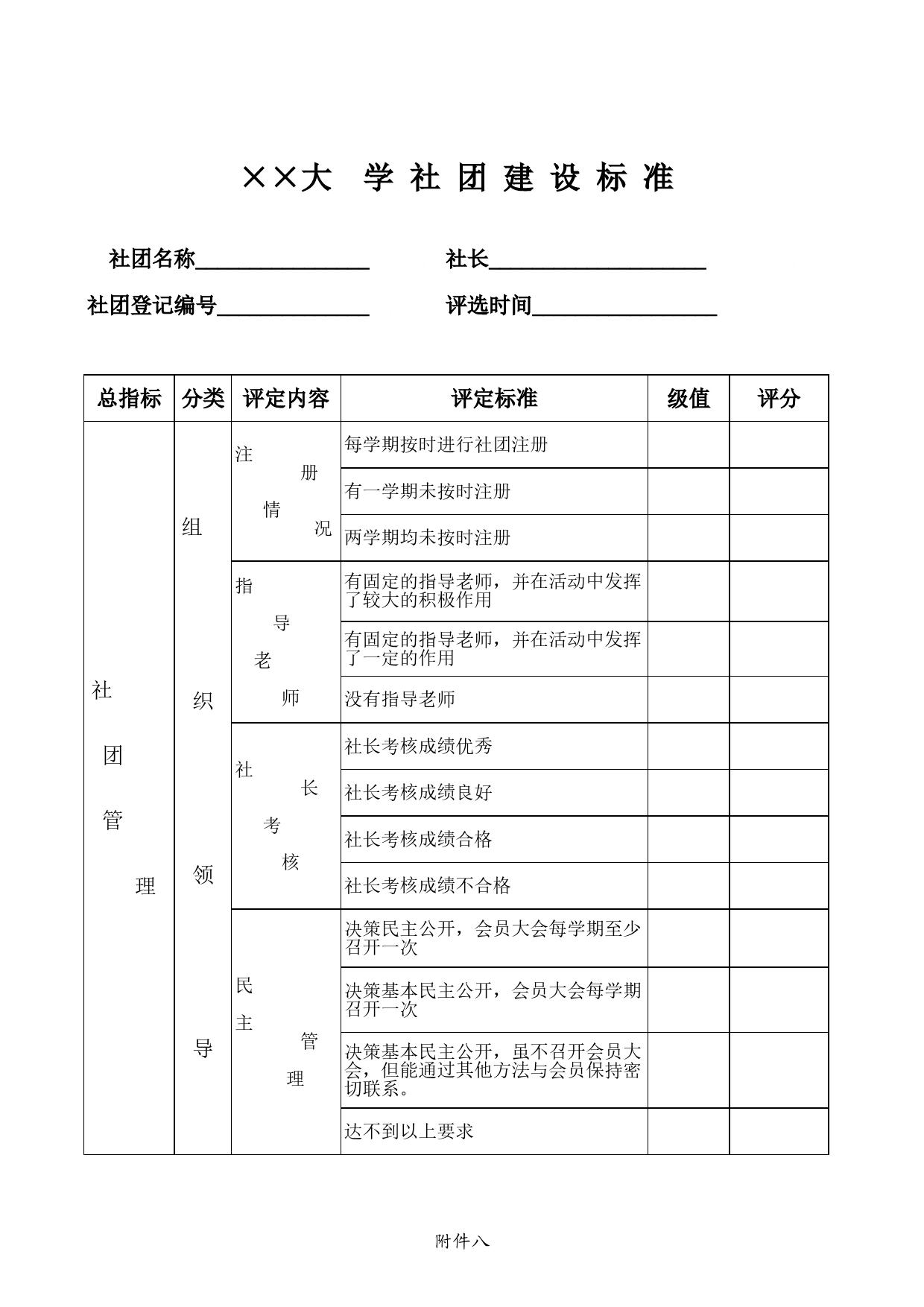 大学社团建设标准表Excel表格模板_第1页