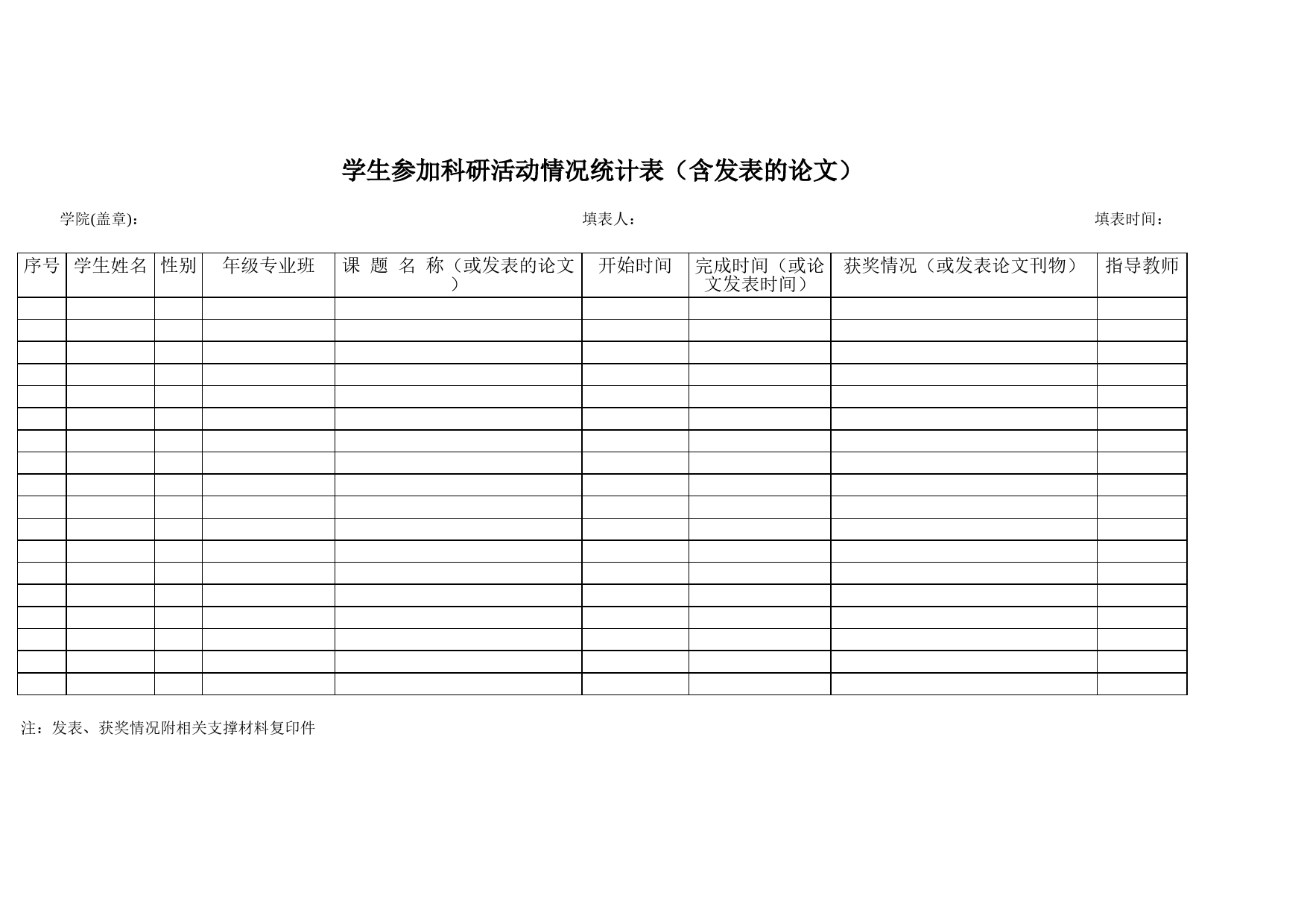 学生参加科研活动情况统计表（含发表的论文）Excel表格模板_第1页