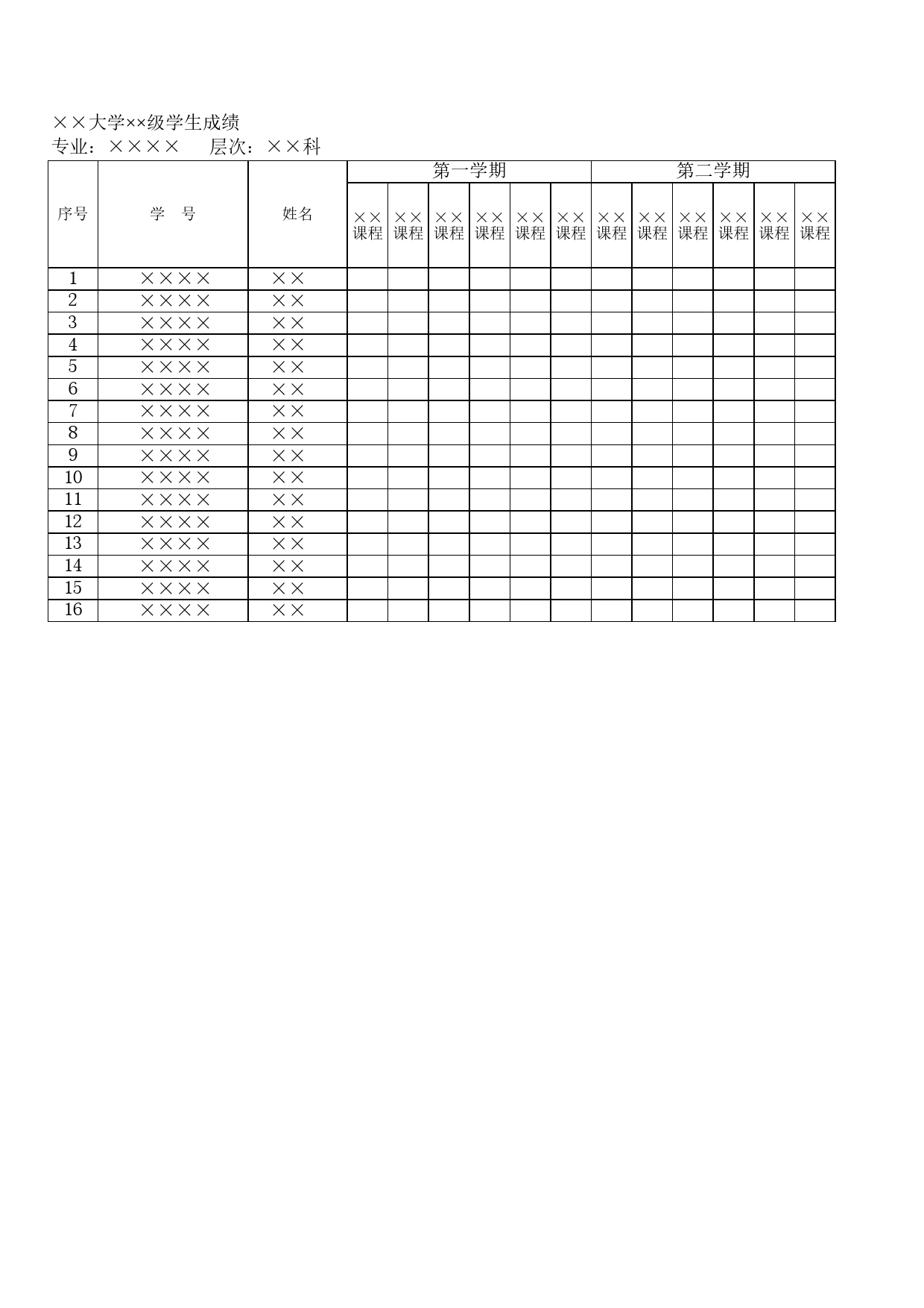 学生成绩表Excel表格模板_第2页