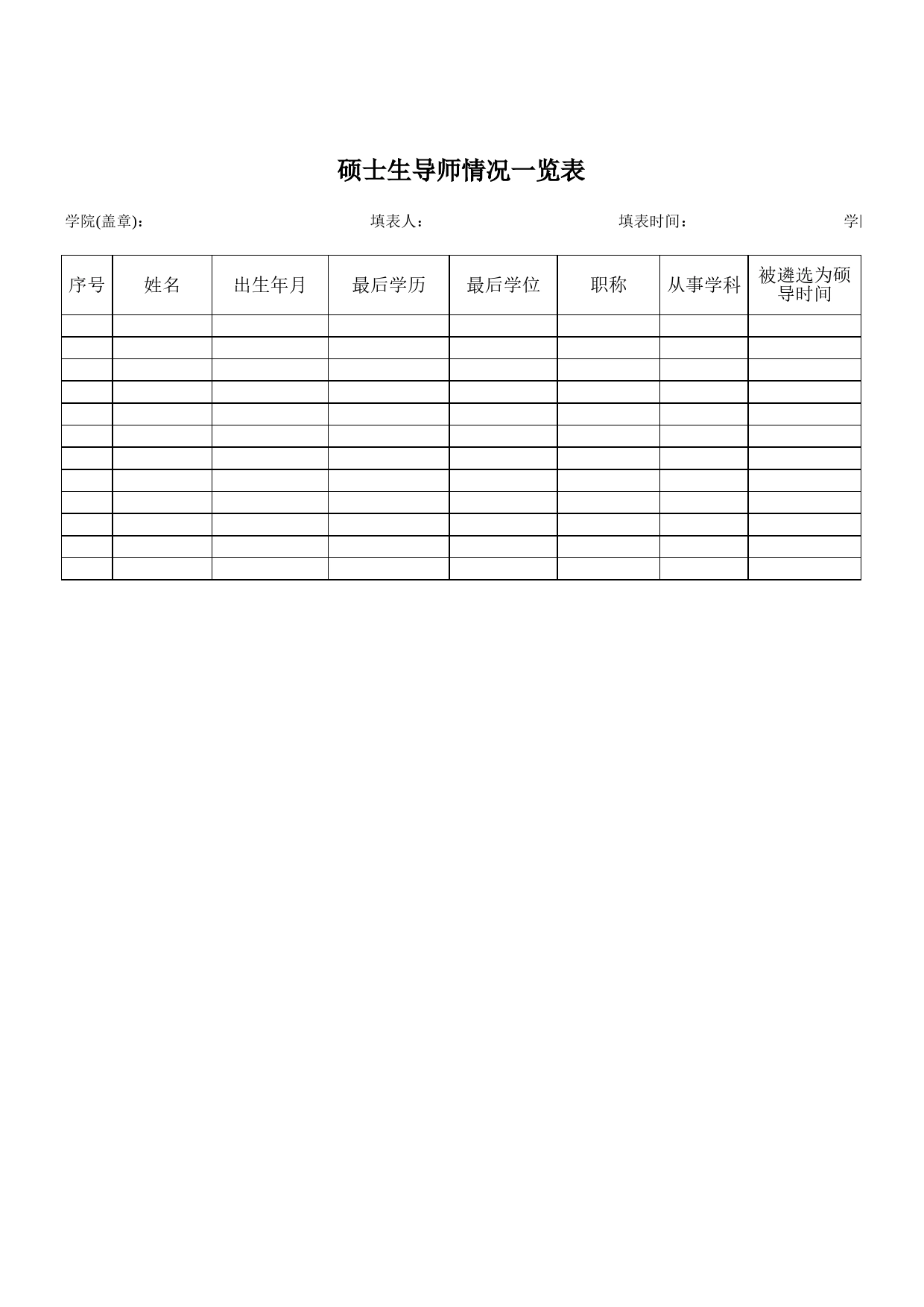 学院博士生导师统计表Excel表格模板_第1页