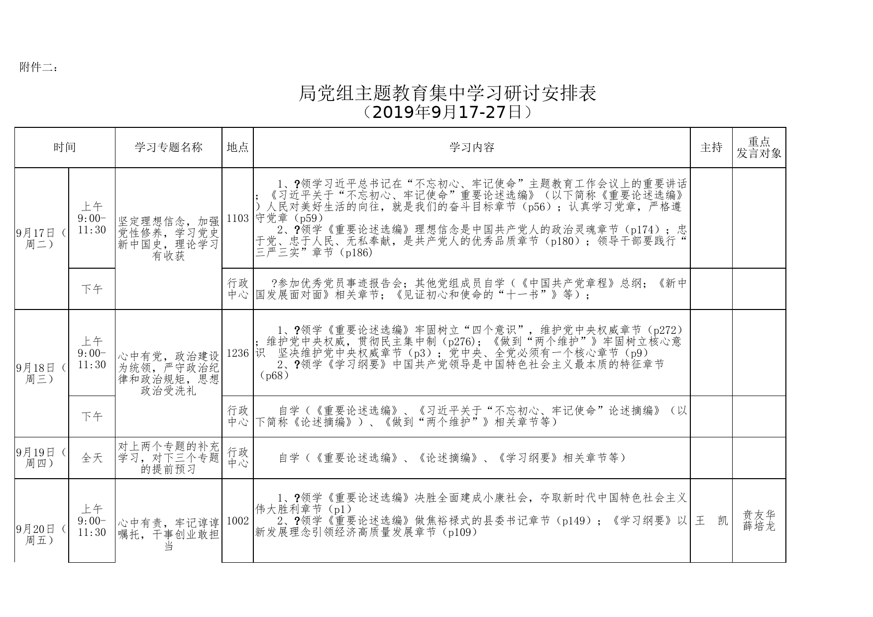 局党组主题教育集中学习研讨安排表（汇报稿）(1)Excel表格模板_第1页