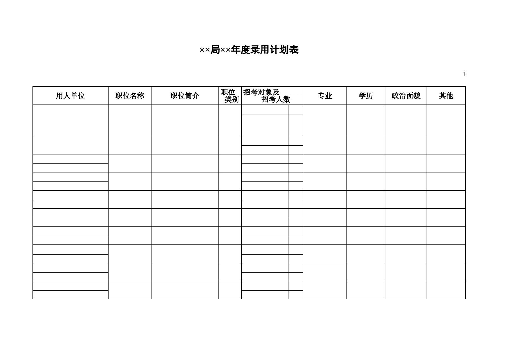 局年度录用计划表Excel表格模板_第1页