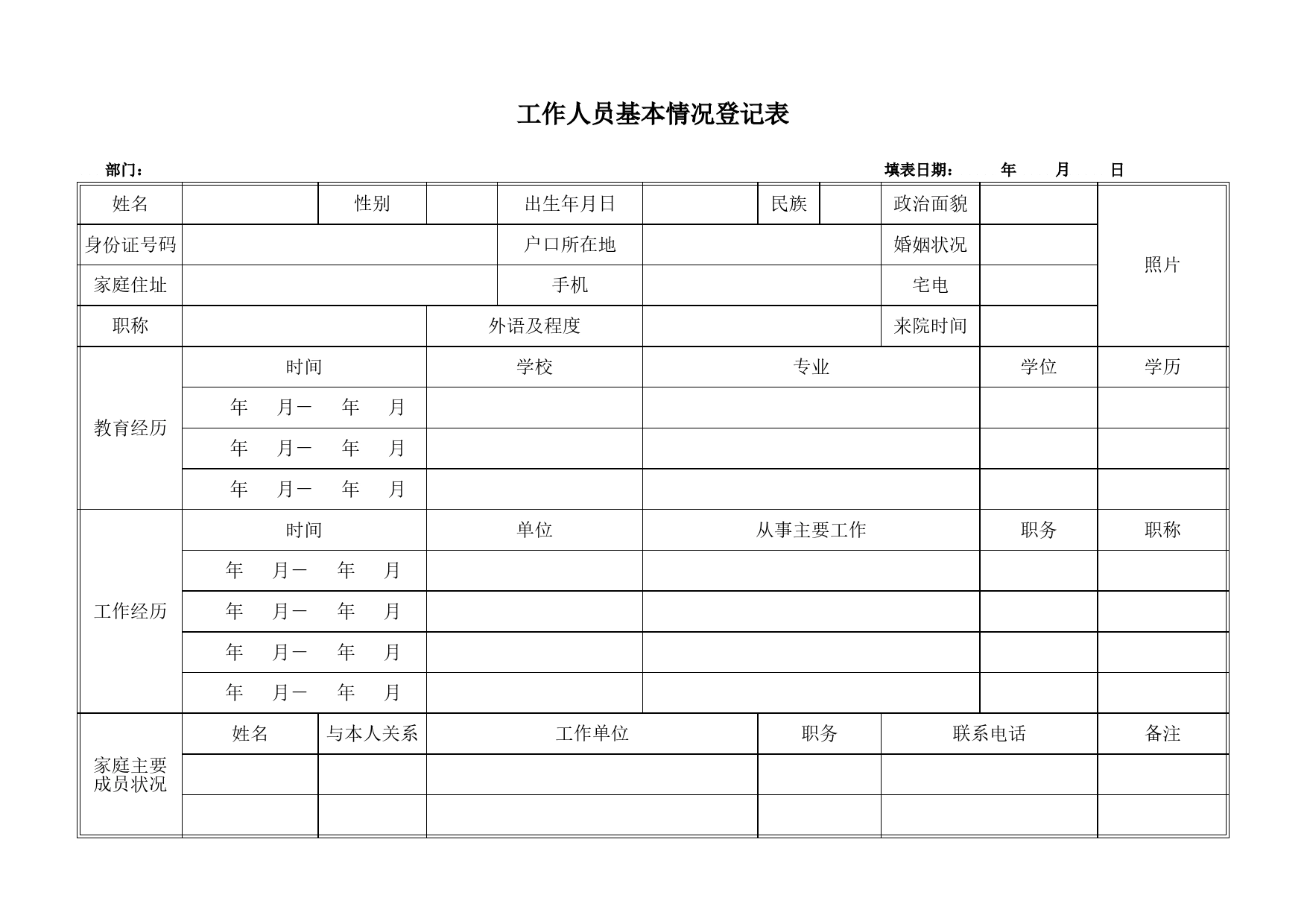 工作人员基本情况登记表Excel表格模板_第1页