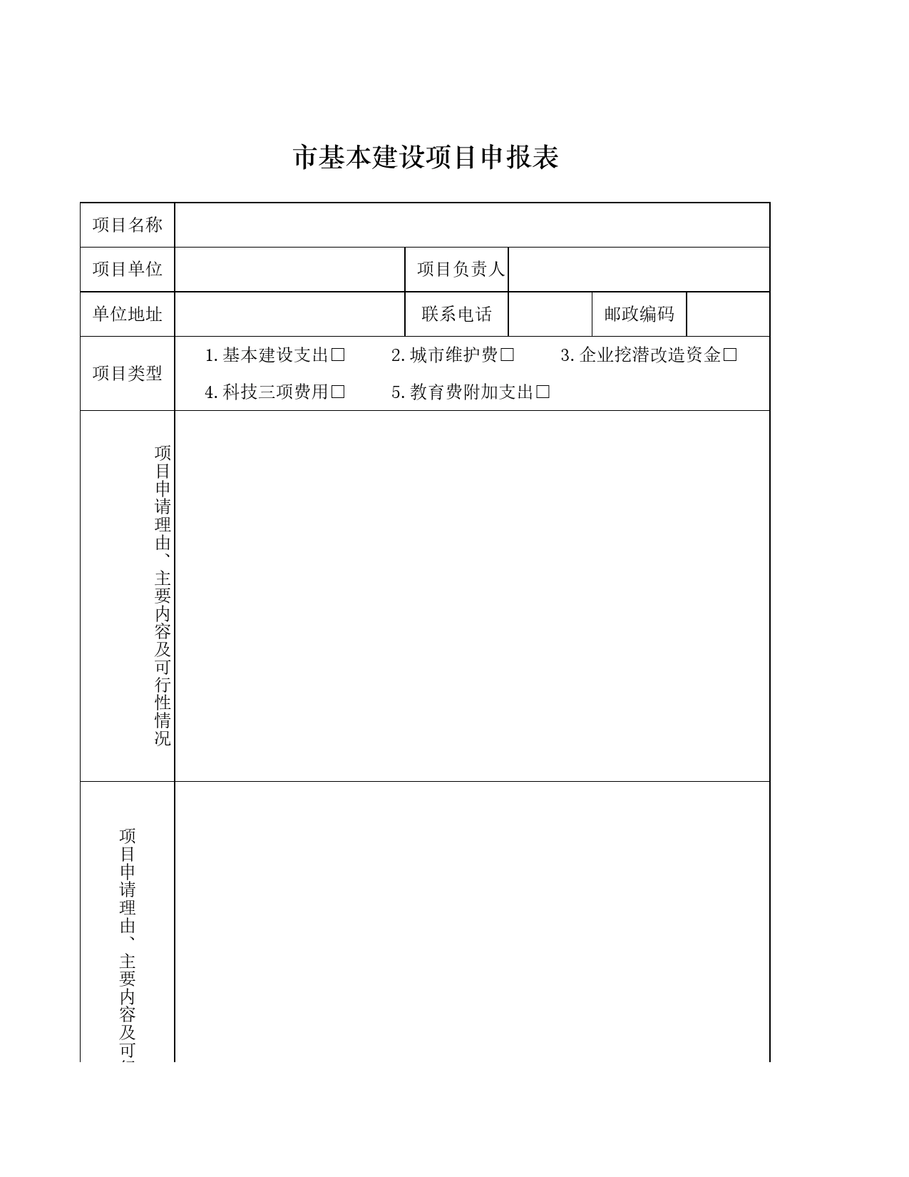 市基本建设项目申报表Excel表格模板_第1页