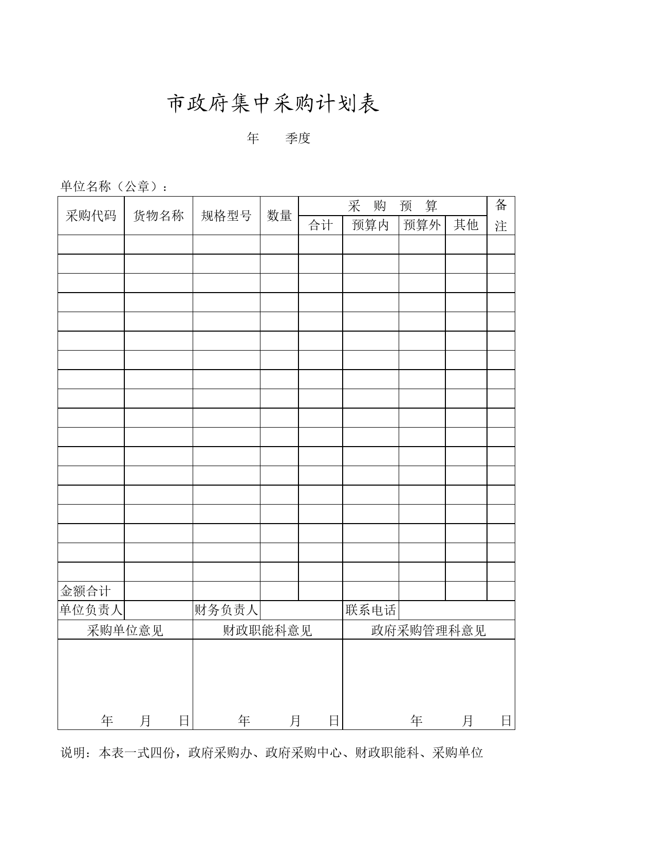 市政府集中采购计划表Excel表格模板_第1页