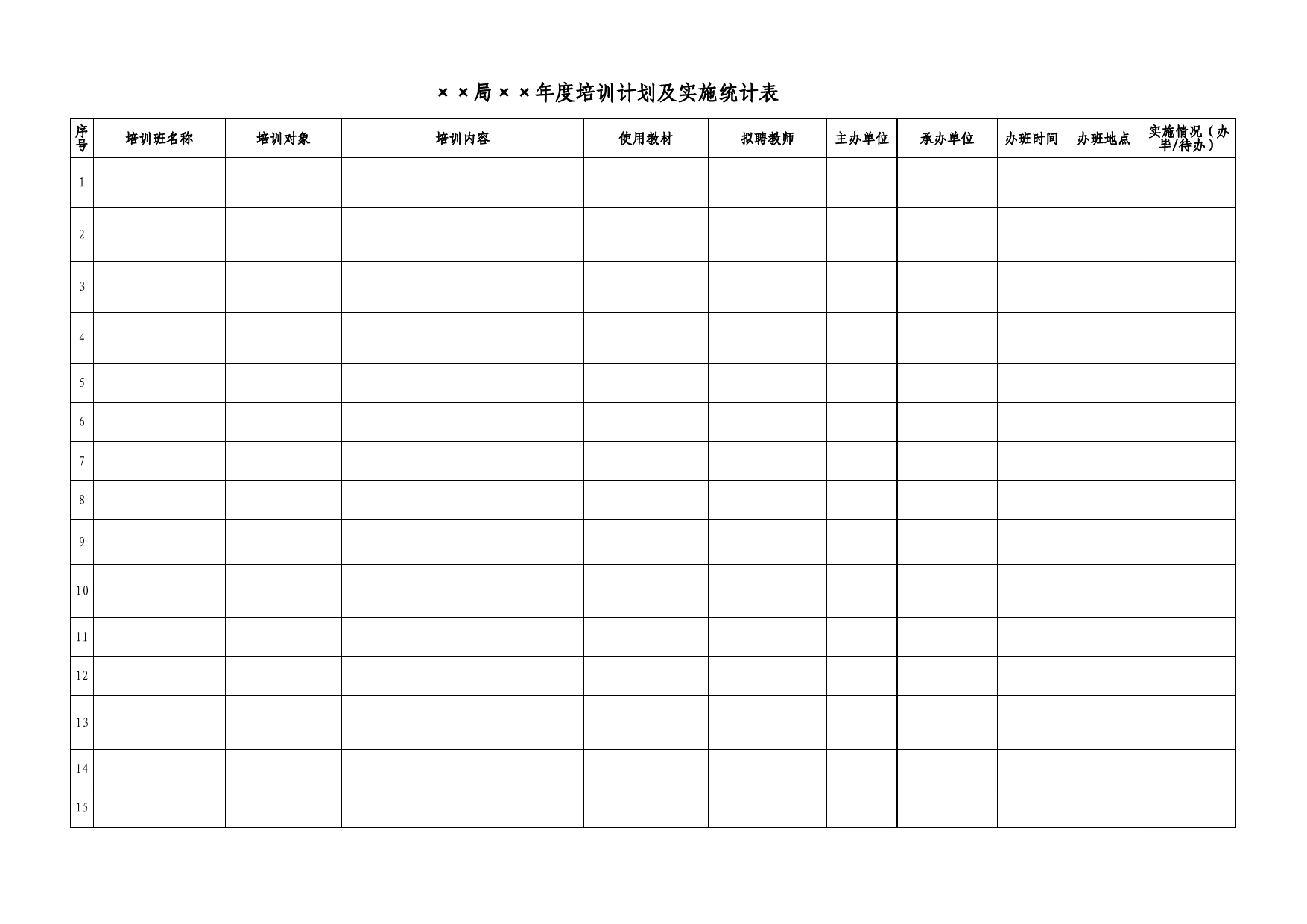 年度培训计划及实施统计表Excel表格模板_第1页