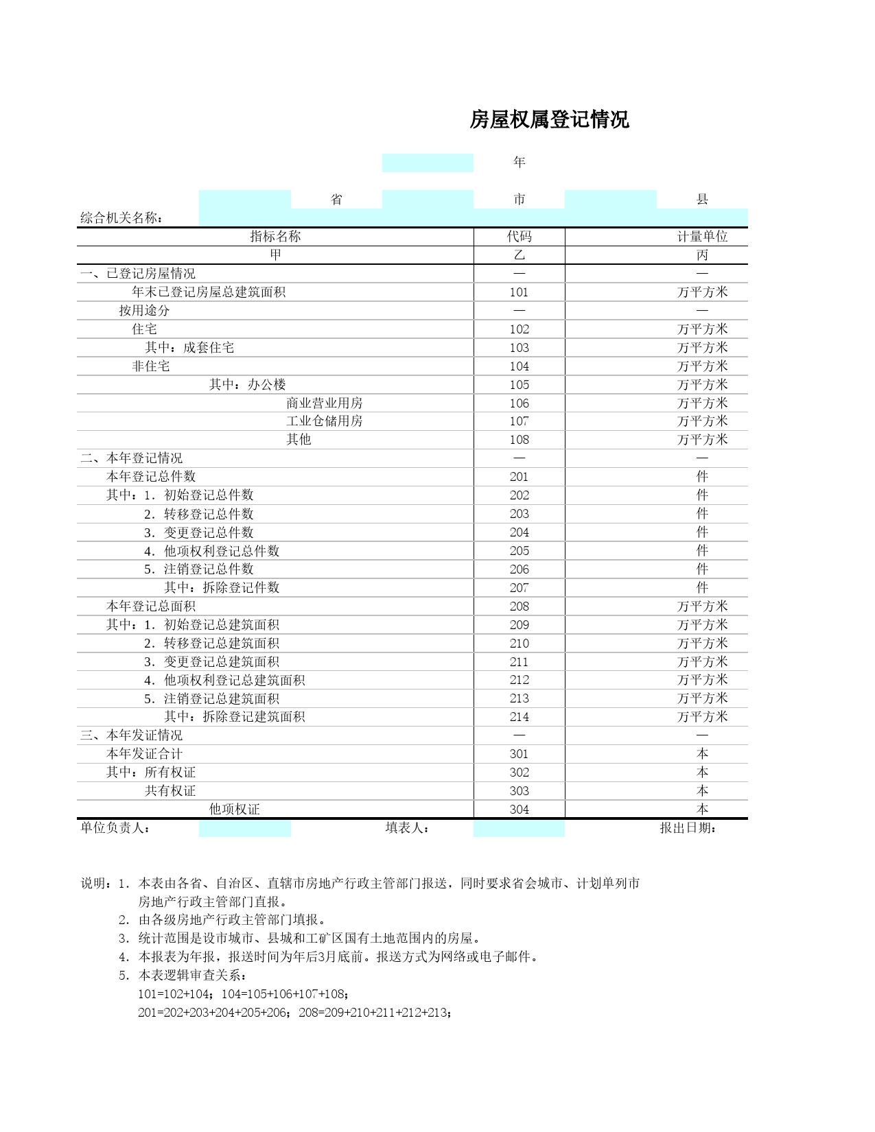 房屋权属登记情况Excel表格模板_第1页