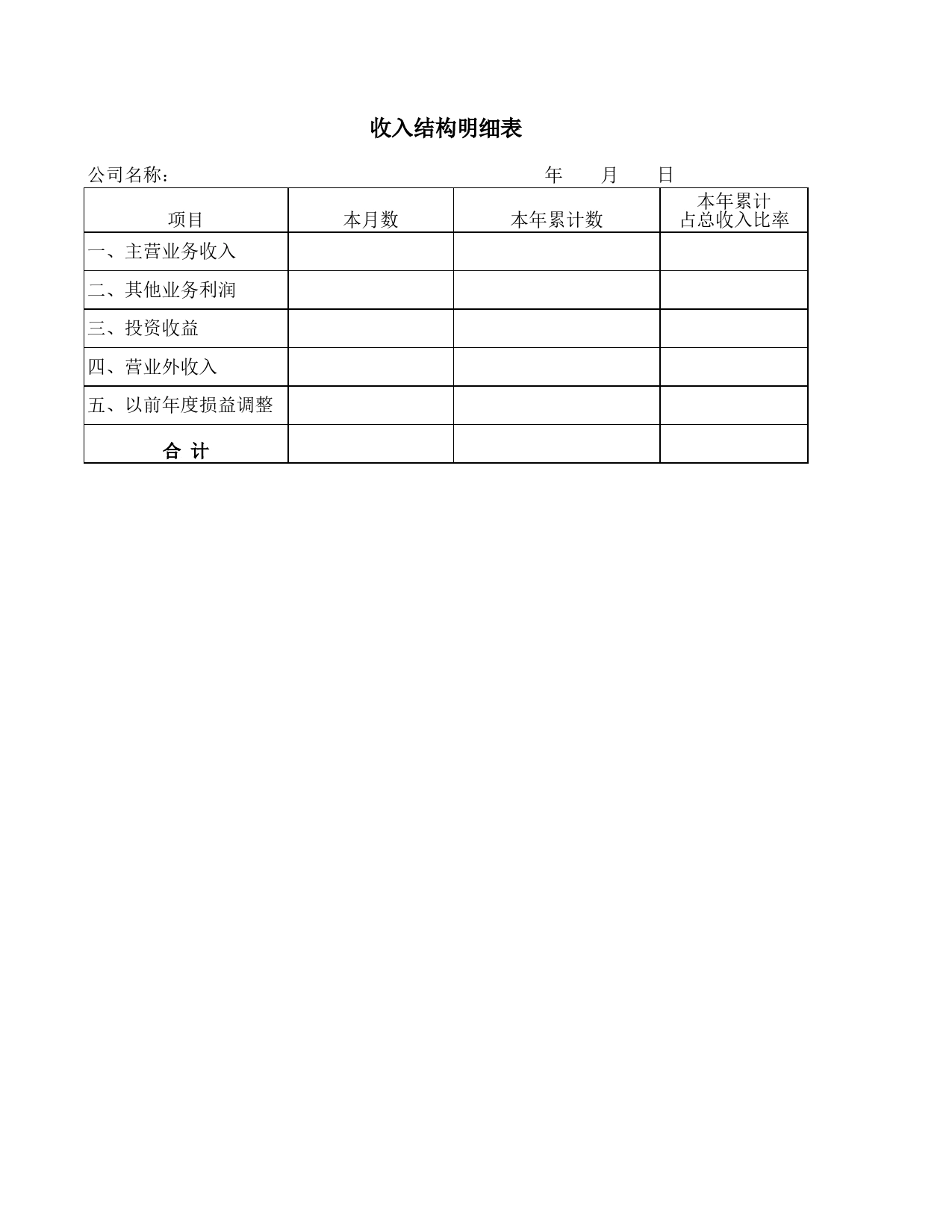 收入结构明细表Excel表格模板_第1页