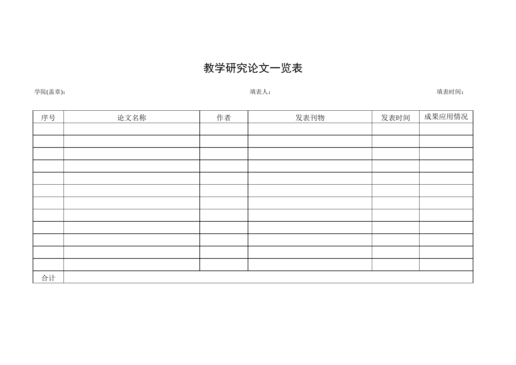 教学研究论文一览表Excel表格模板_第1页