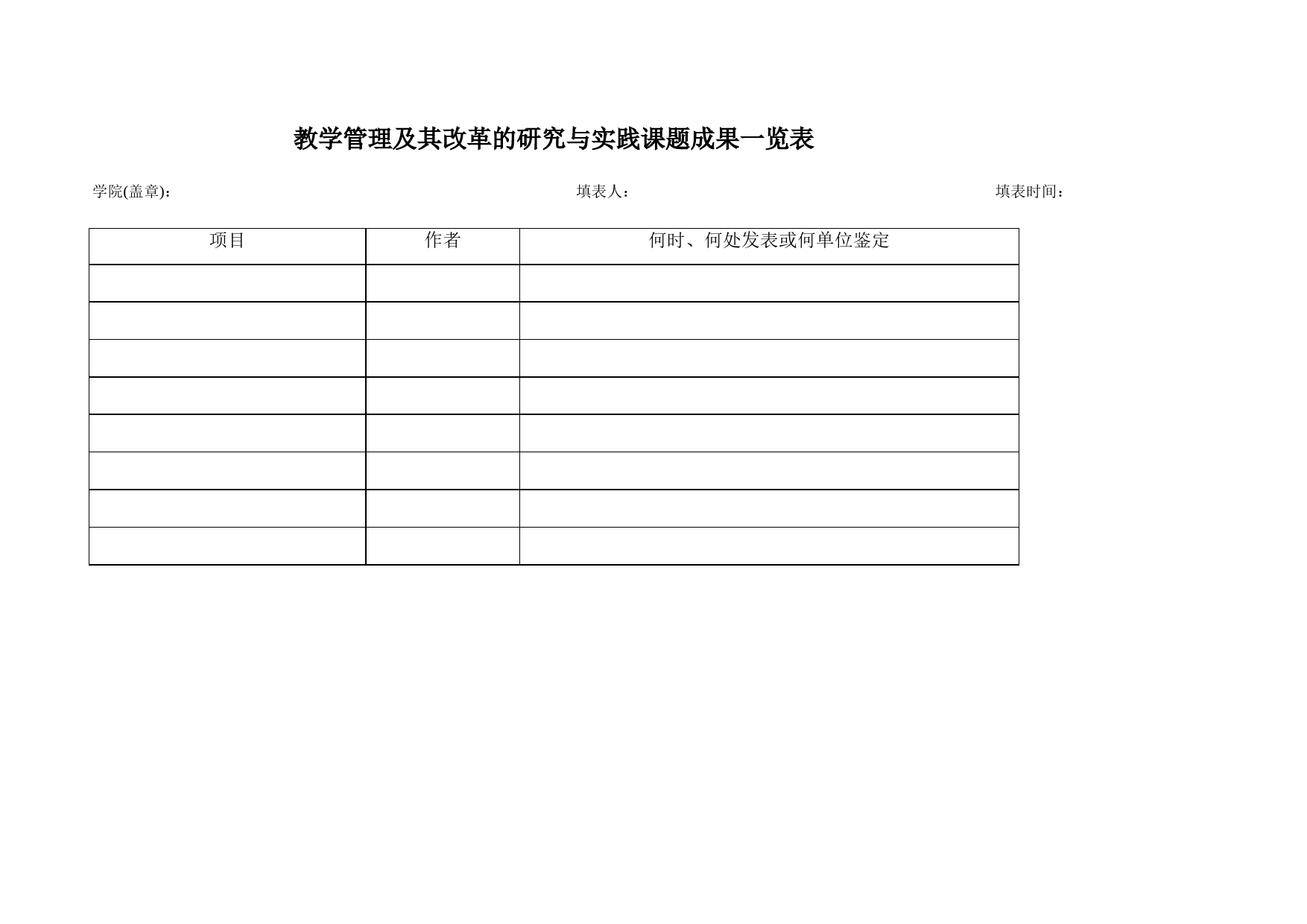 教学管理及其改革的研究与实践课题成果一览表Excel表格模板_第1页