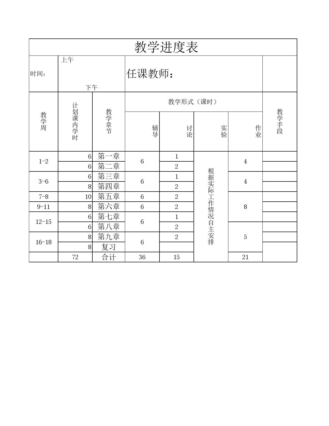 教学进度表Excel表格模板_第1页