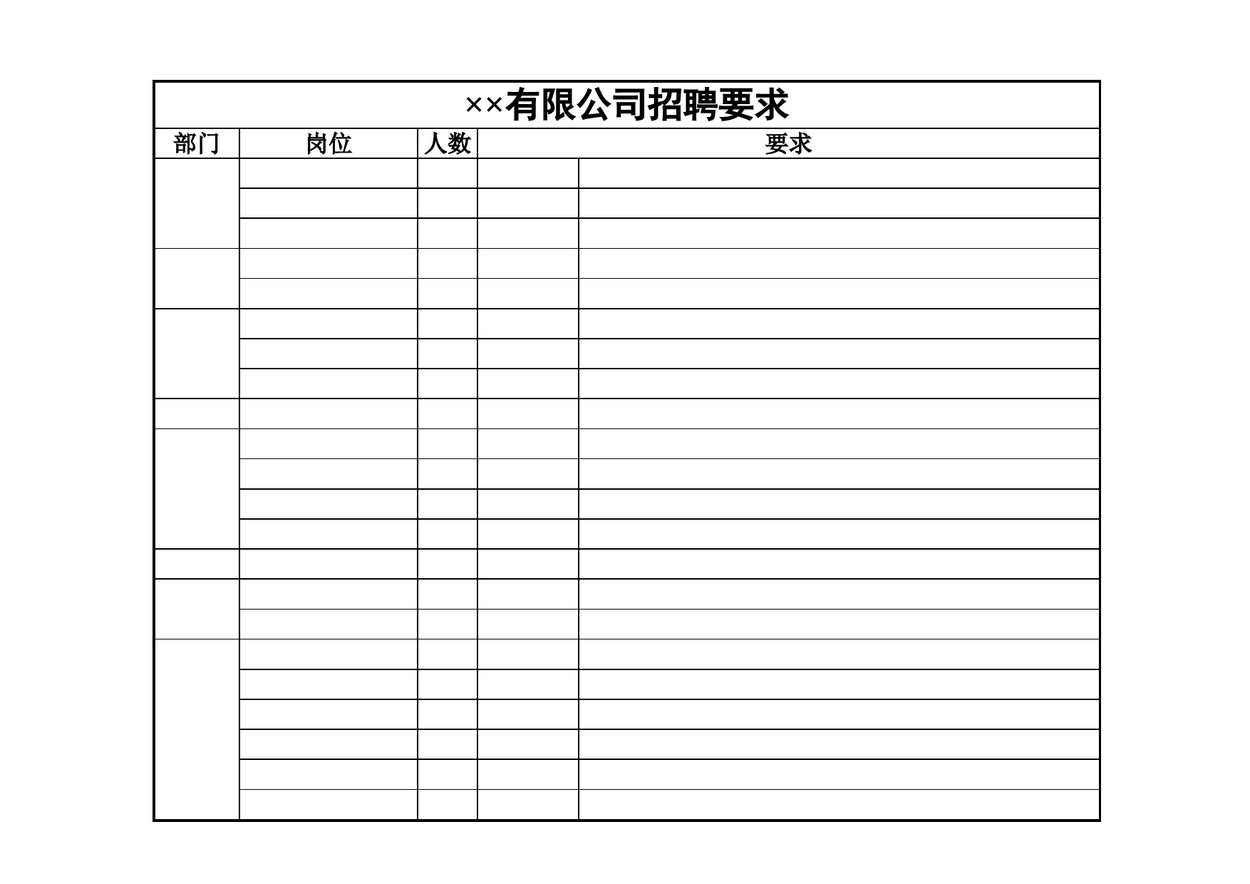 有限公司招聘要求表Excel表格模板_第1页