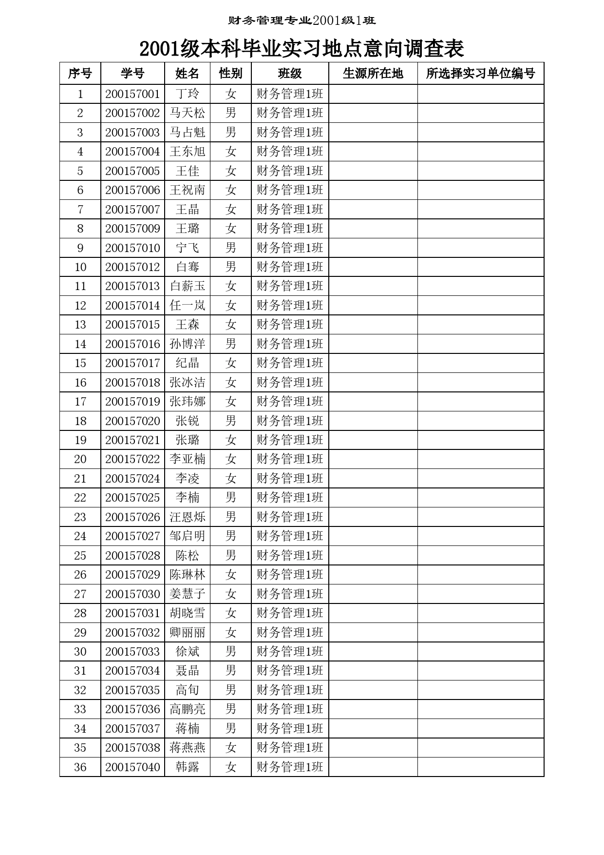 本科毕业实习地点意向调查表Excel表格模板_第1页