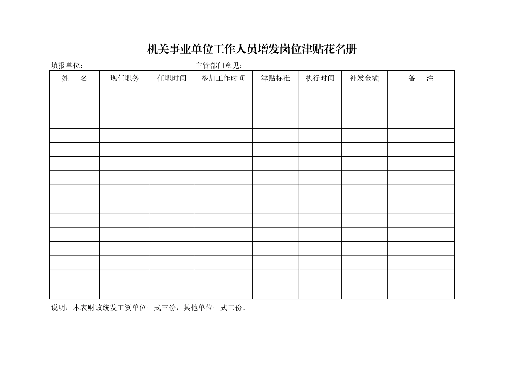 机关事业单位工作人员增发岗位津贴花名册Excel表格模板_第1页