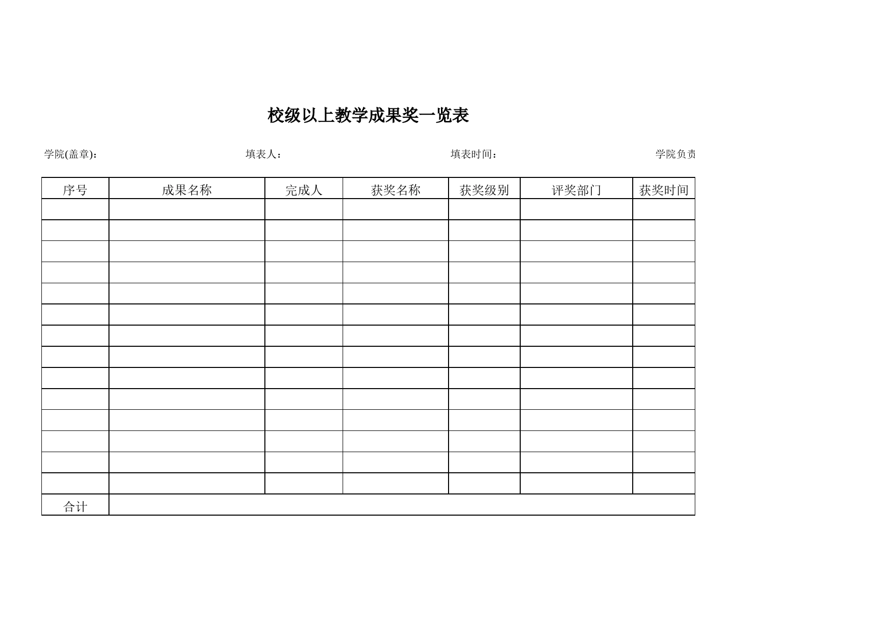 校级以上教学成果奖一览表Excel表格模板_第1页