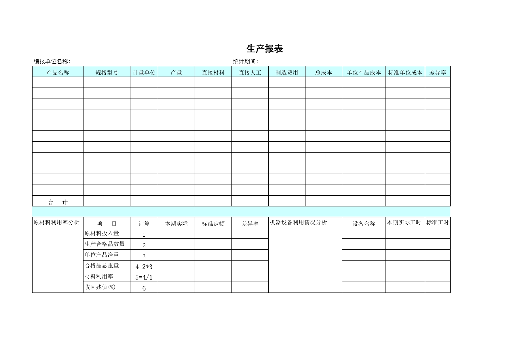 生产报表Excel表格模板_第1页