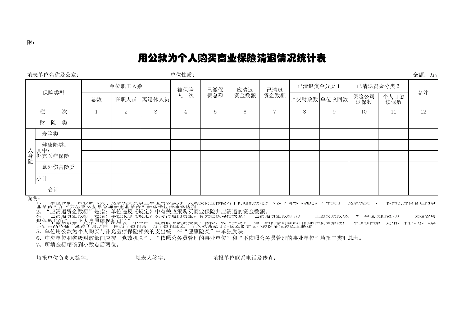 用公款为个人购买商业保险清退情况统计表Excel表格模板_第1页