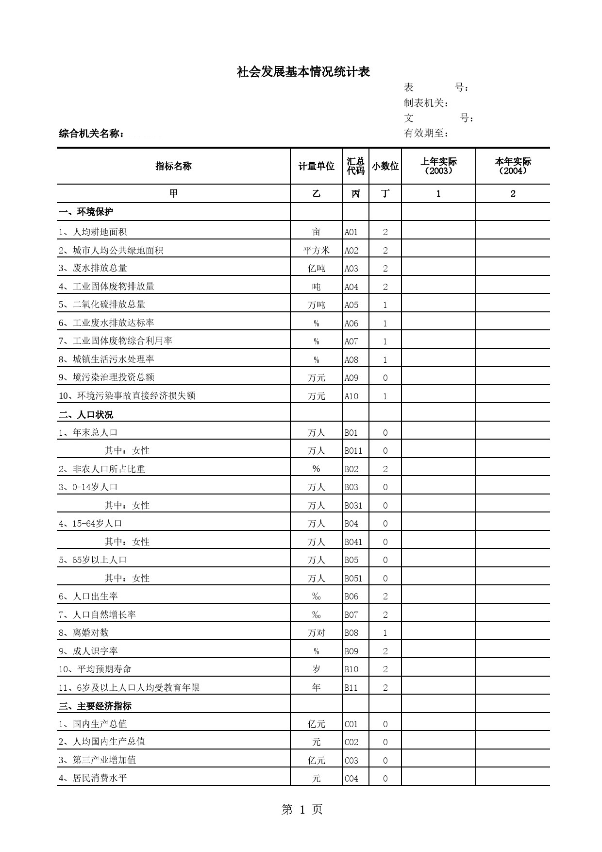 社会发展基本情况统计表Excel表格模板_第1页