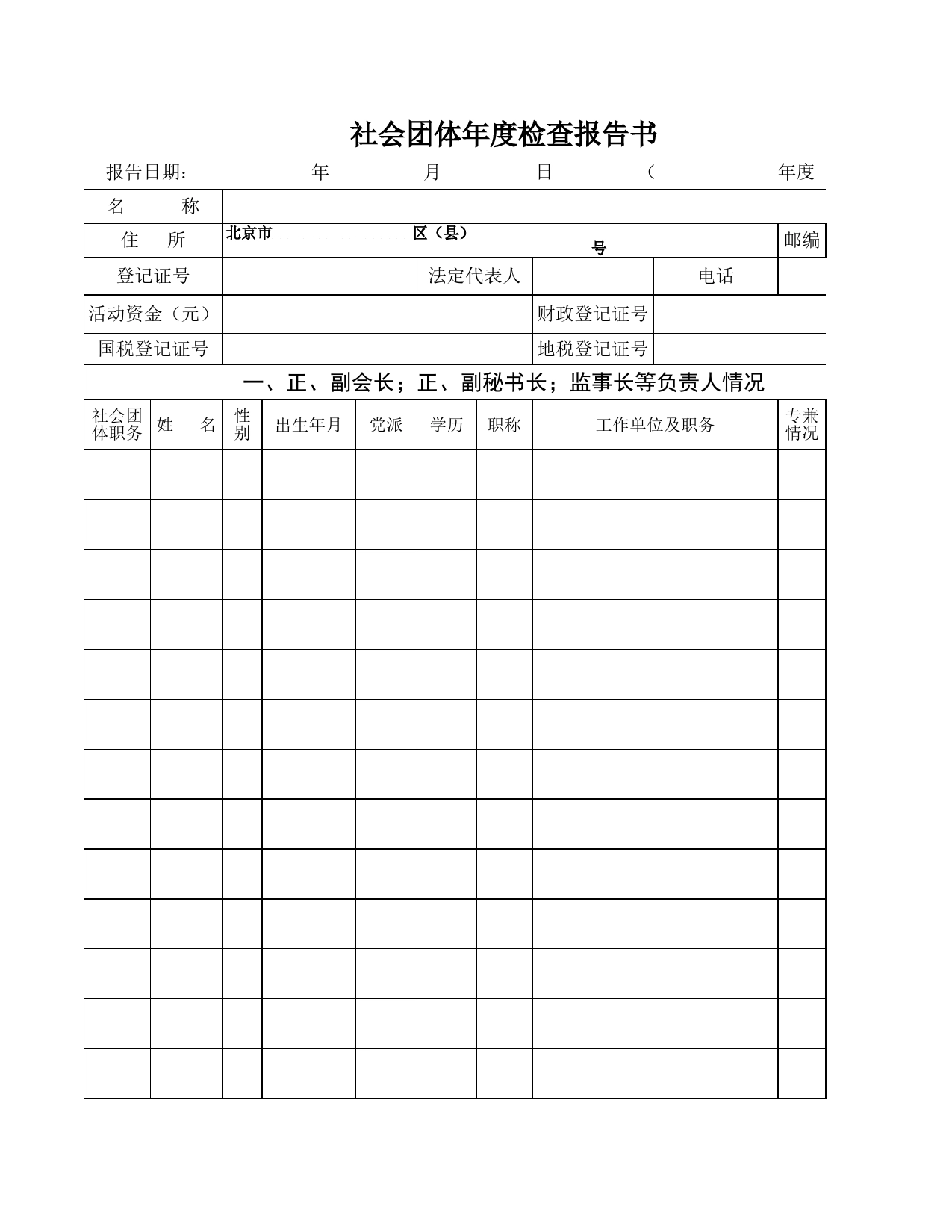 社会团体年度检查报告书Excel表格模板_第1页