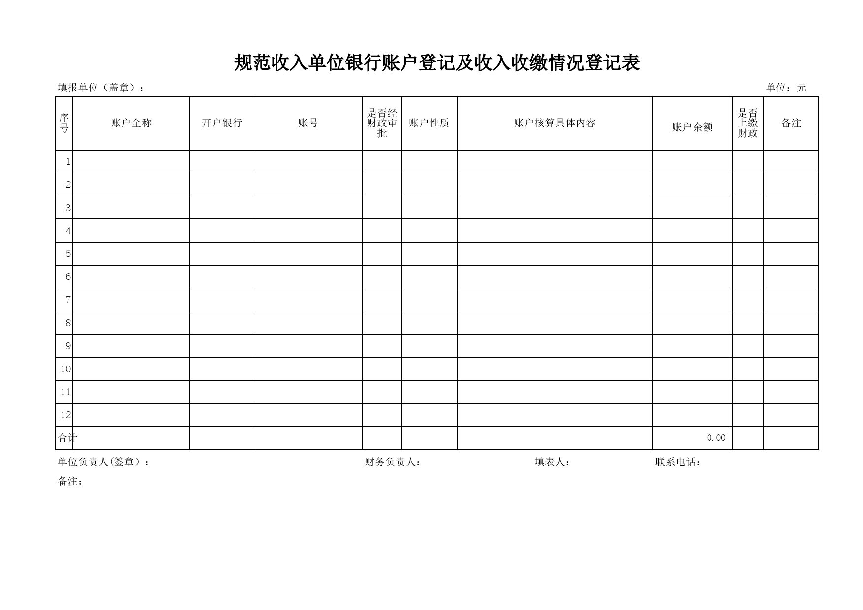 规范收入单位银行账户登记及收入收缴情况登记表Excel表格模板_第1页