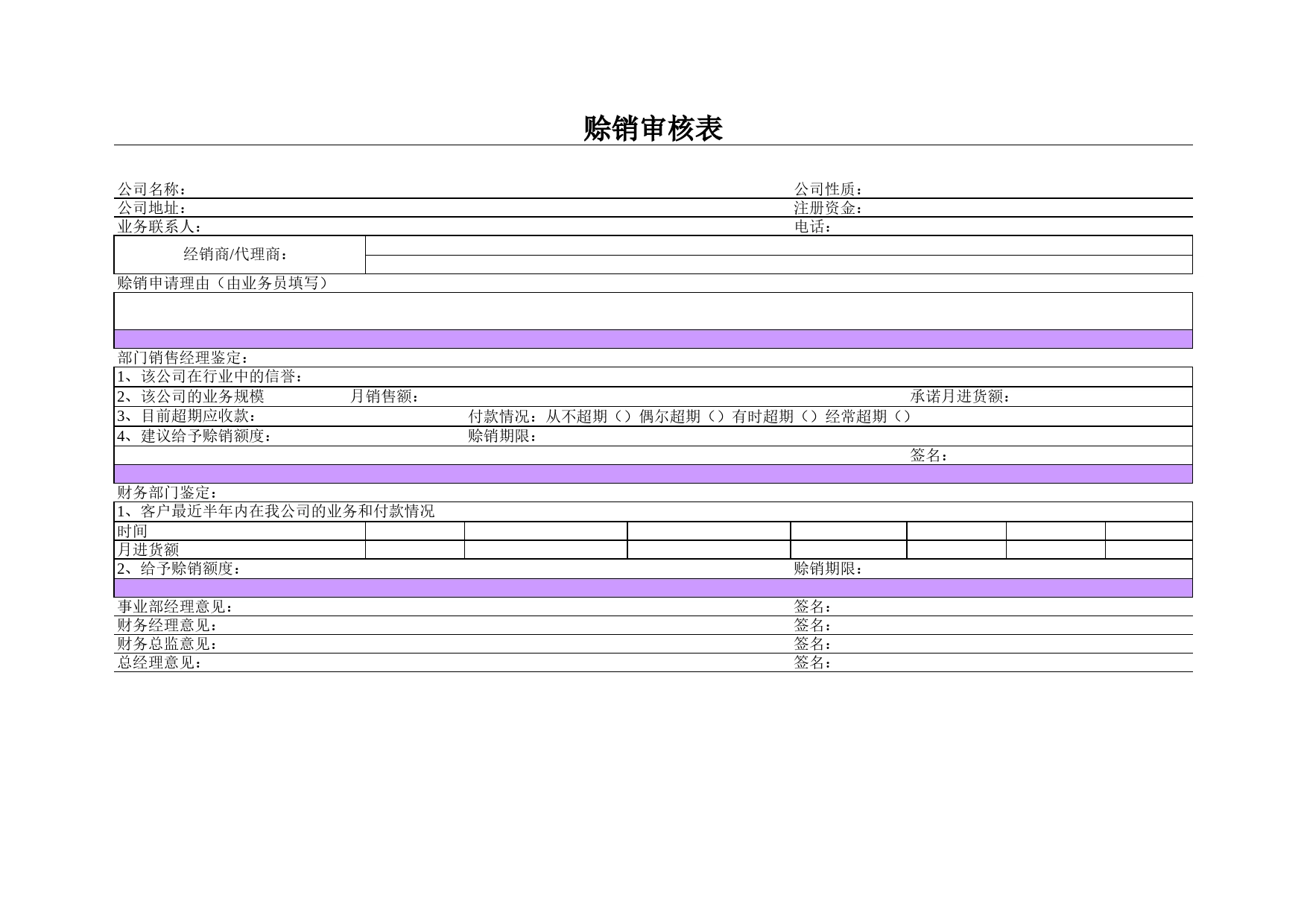 赊销审核表Excel表格模板_第1页