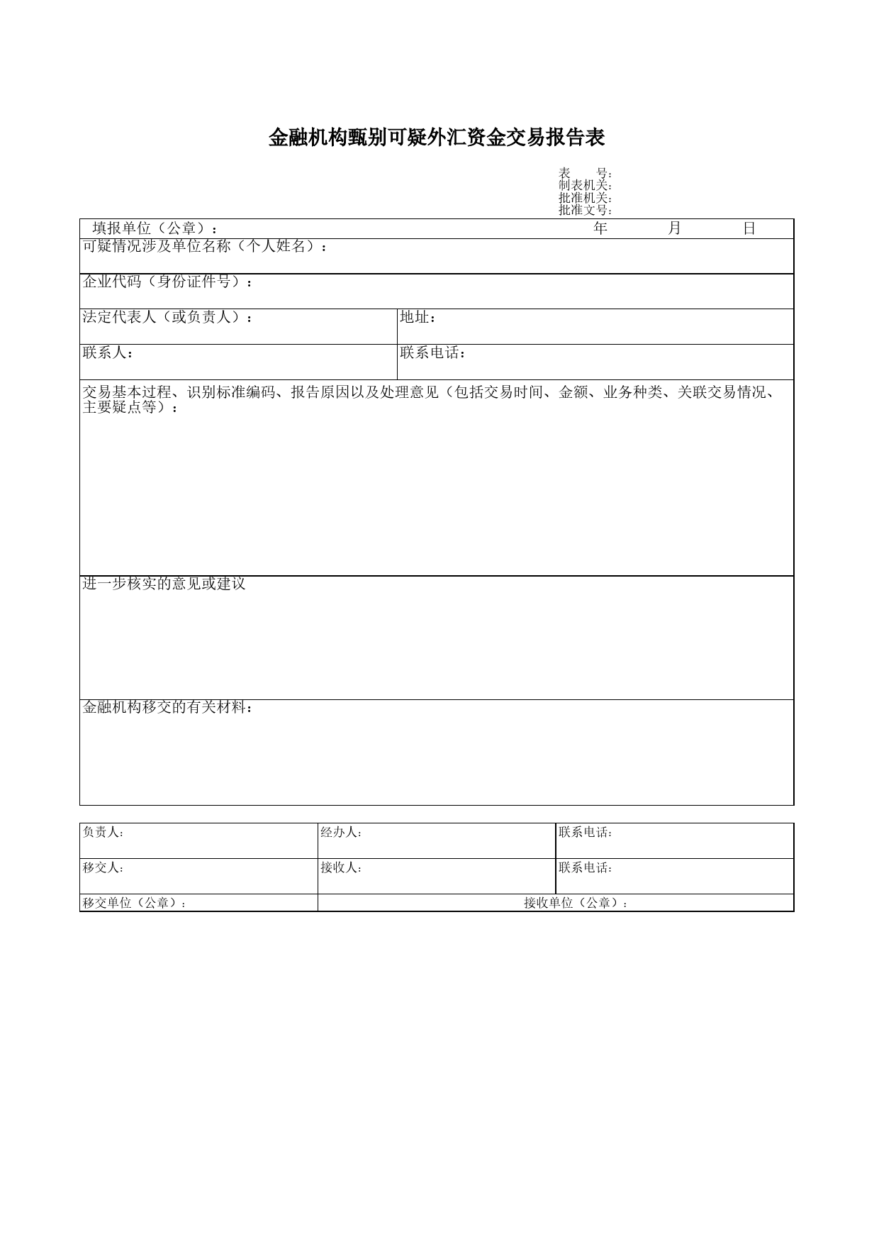 金融机构甄别可疑外汇资金交易报告表Excel表格模板_第1页