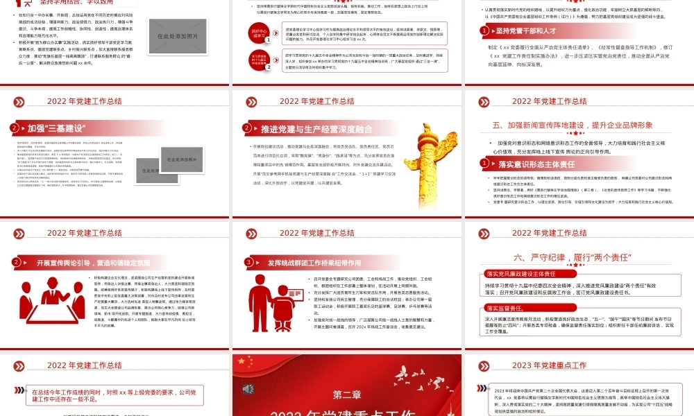 2022年党建工作总结及2023年工作计划PPTPPT课件模板