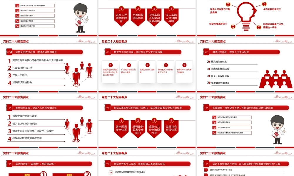 二十大报告要点学习PPT模板（20221024）PPT课件模板