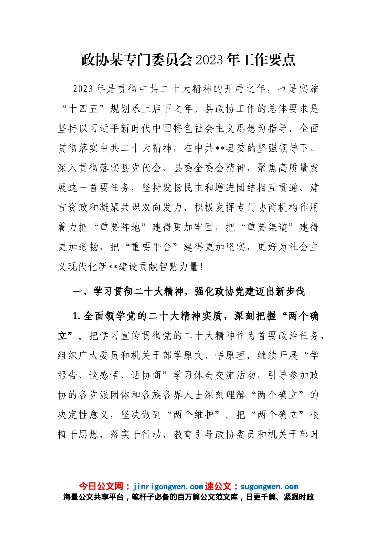 政协某专门委员会2023年工作要点_第1页