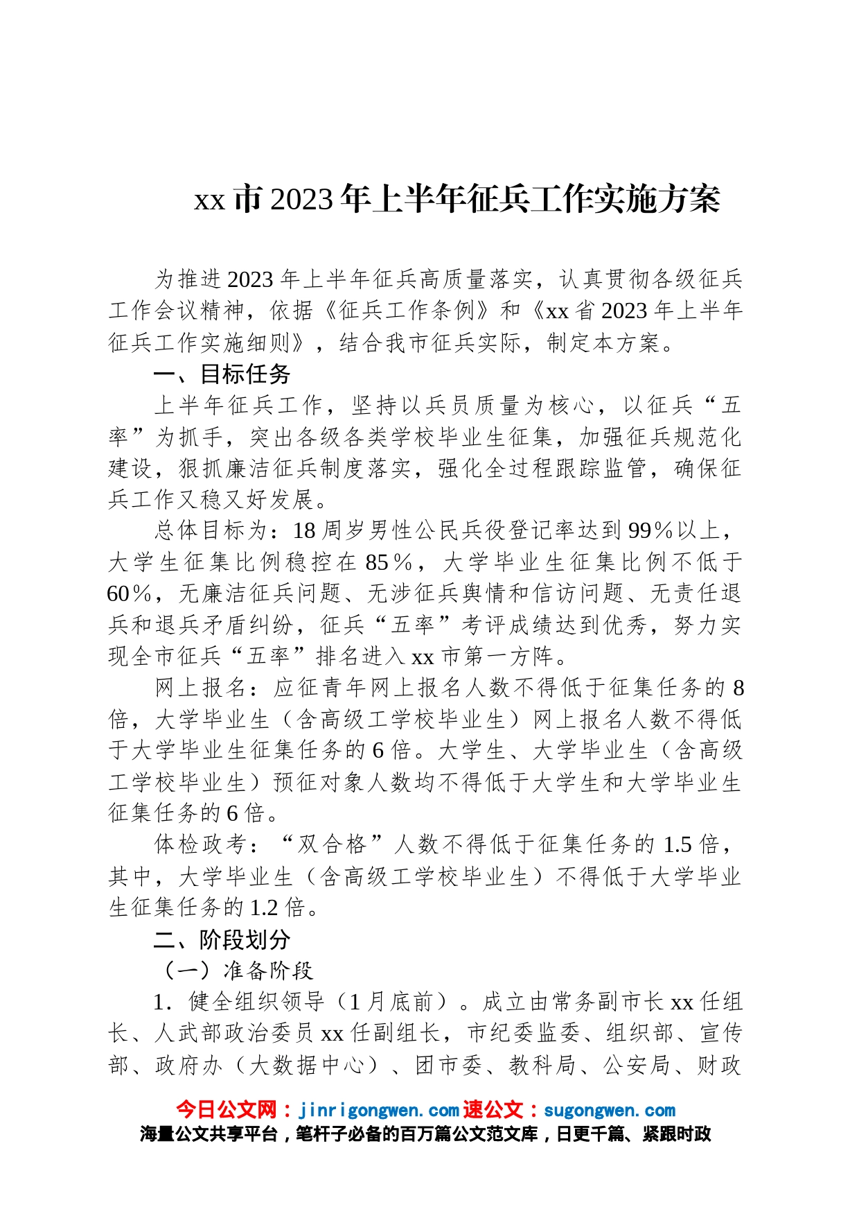 xx市2023年上半年征兵工作实施方案_第1页