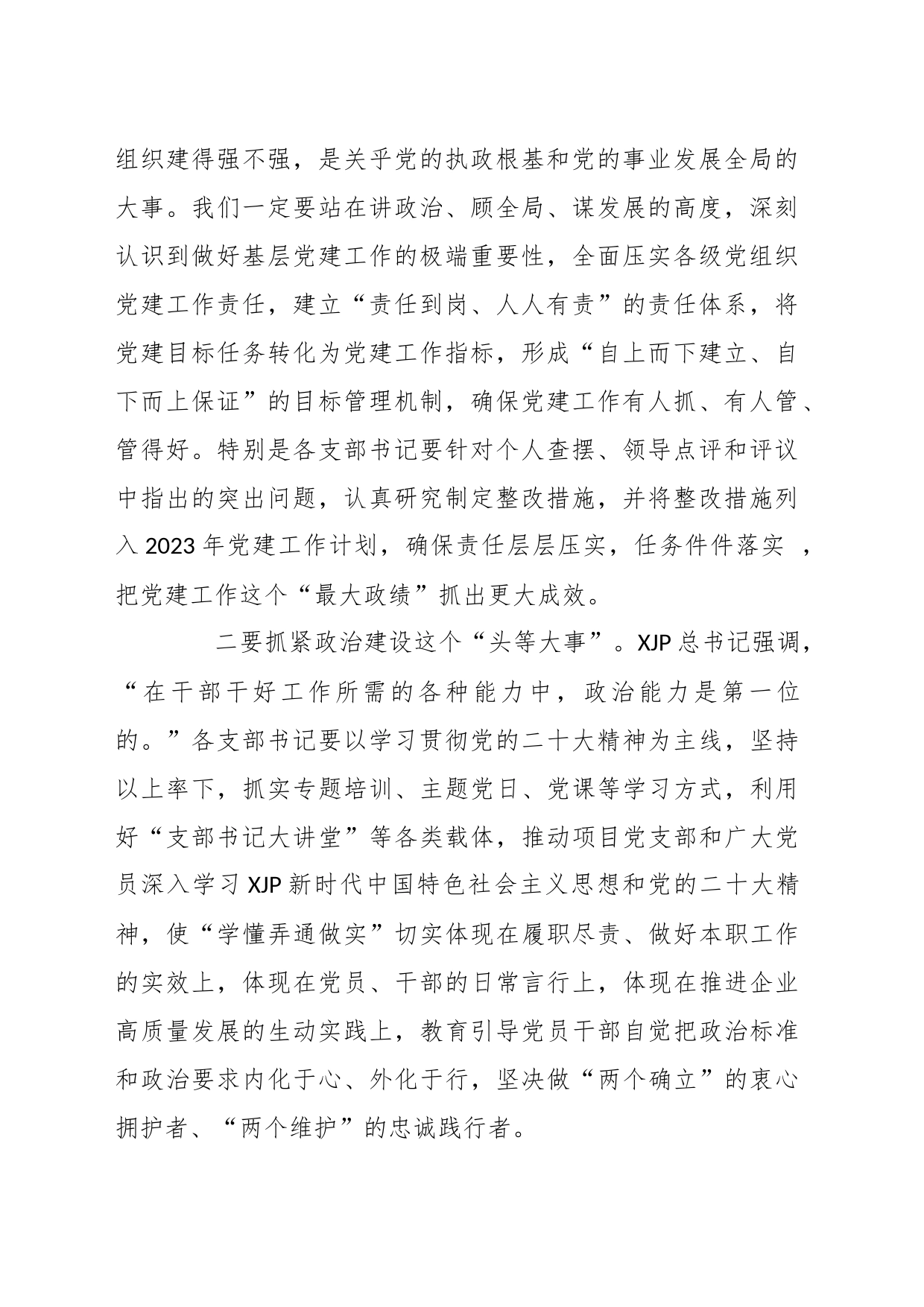 在202X年度公司党支部书记抓基层党建述职评议会议上的讲话搞_第2页