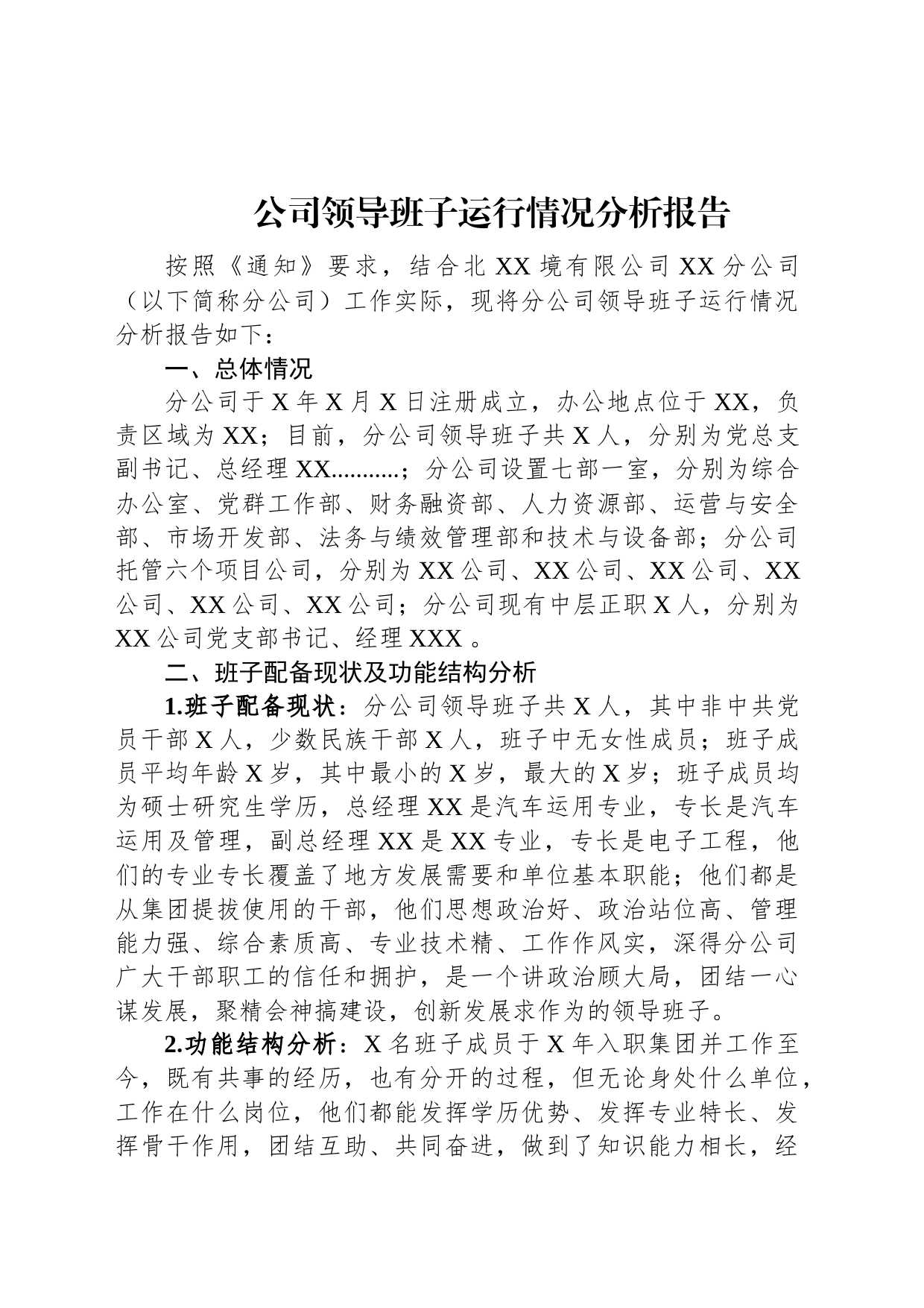 公司领导班子运行情况分析报告_第1页