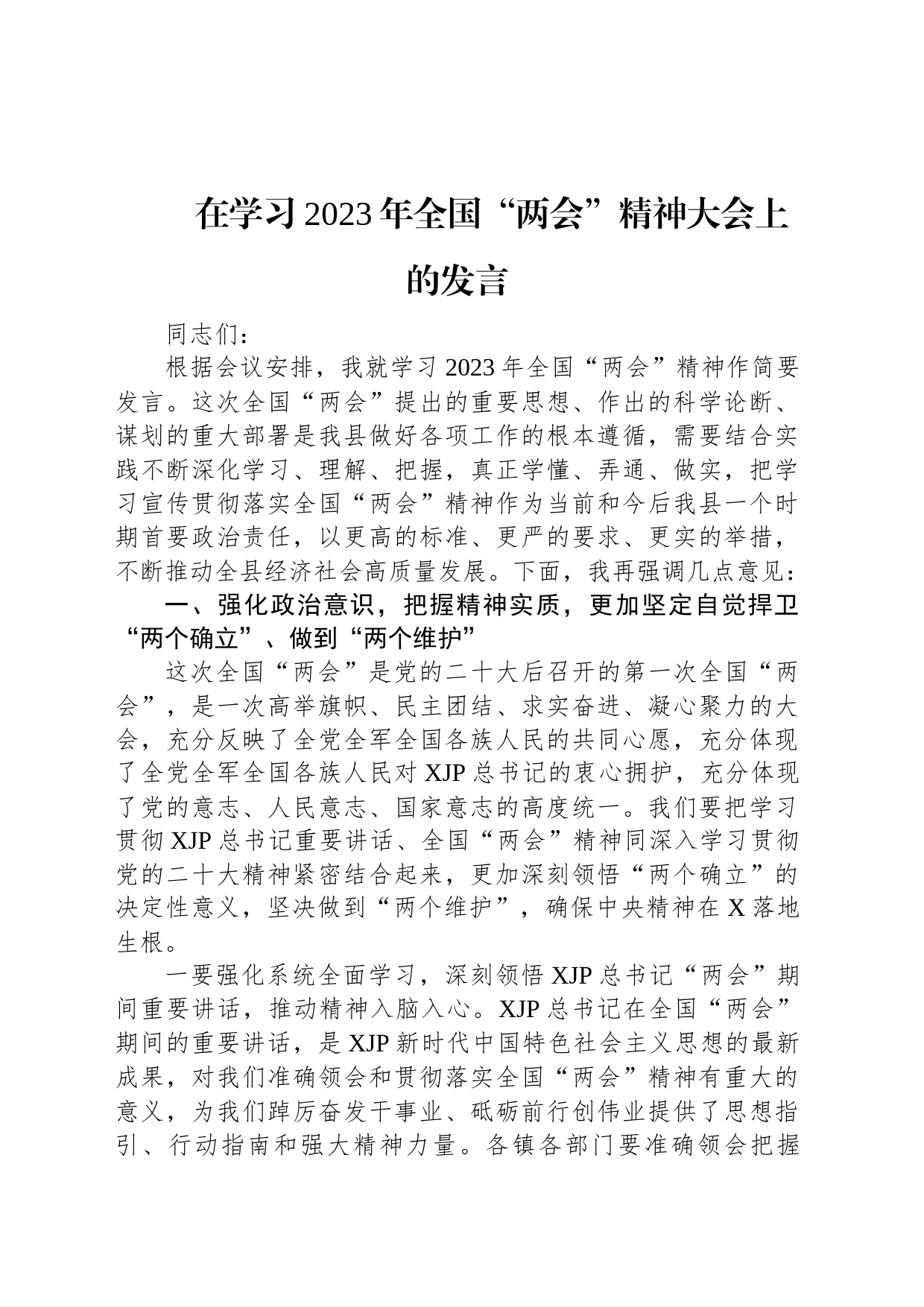 在学习2023年全国“两会”精神大会上的发言_第1页