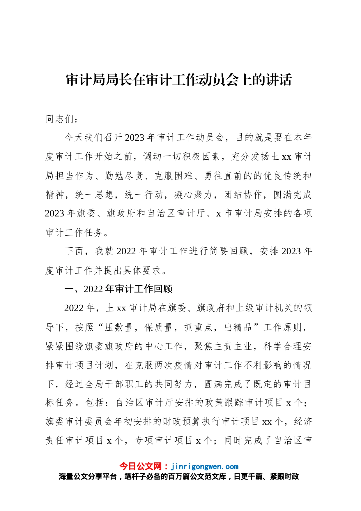 审计局局长在2023年审计工作动员会上的讲话_第1页