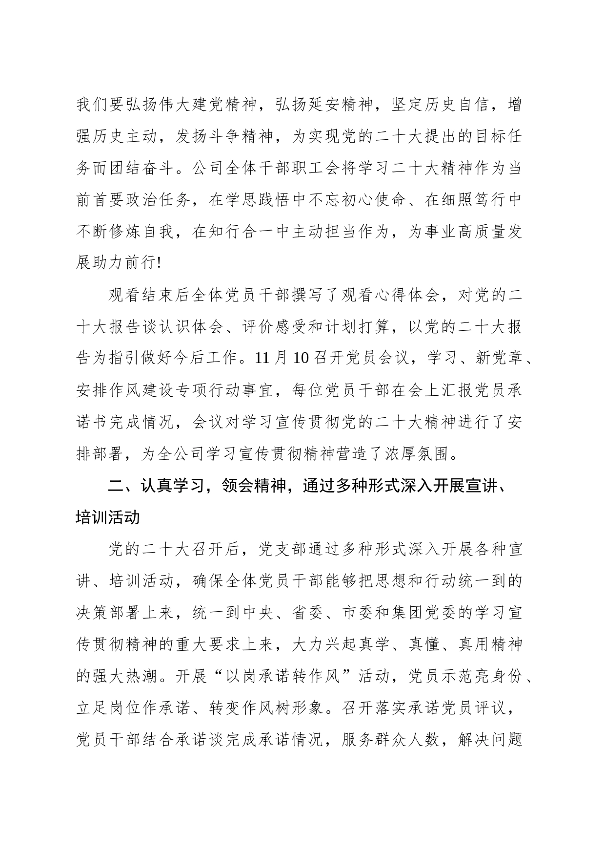 公司党支部学习宣传贯彻党的二十大精神情况报告_第2页