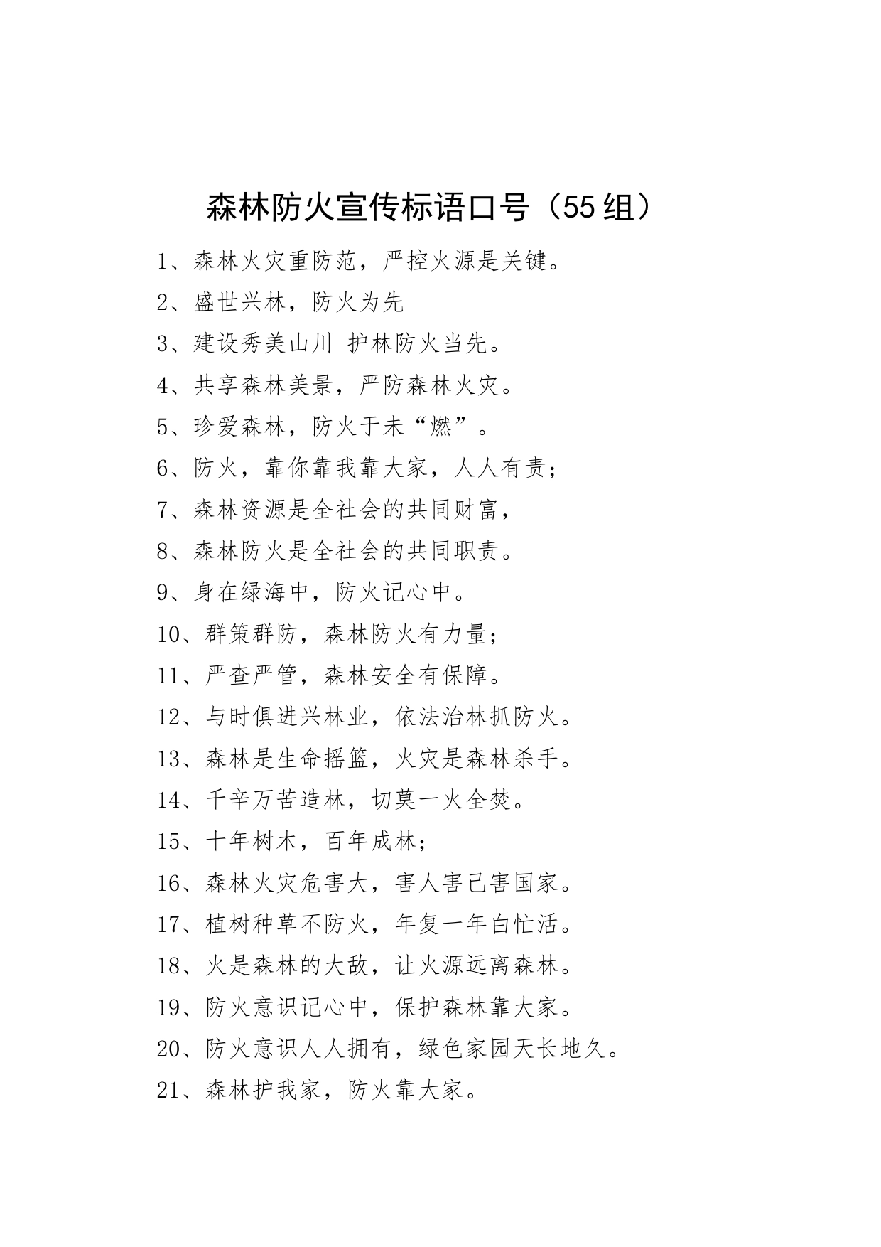 55组森林防火宣传标语口号_第1页