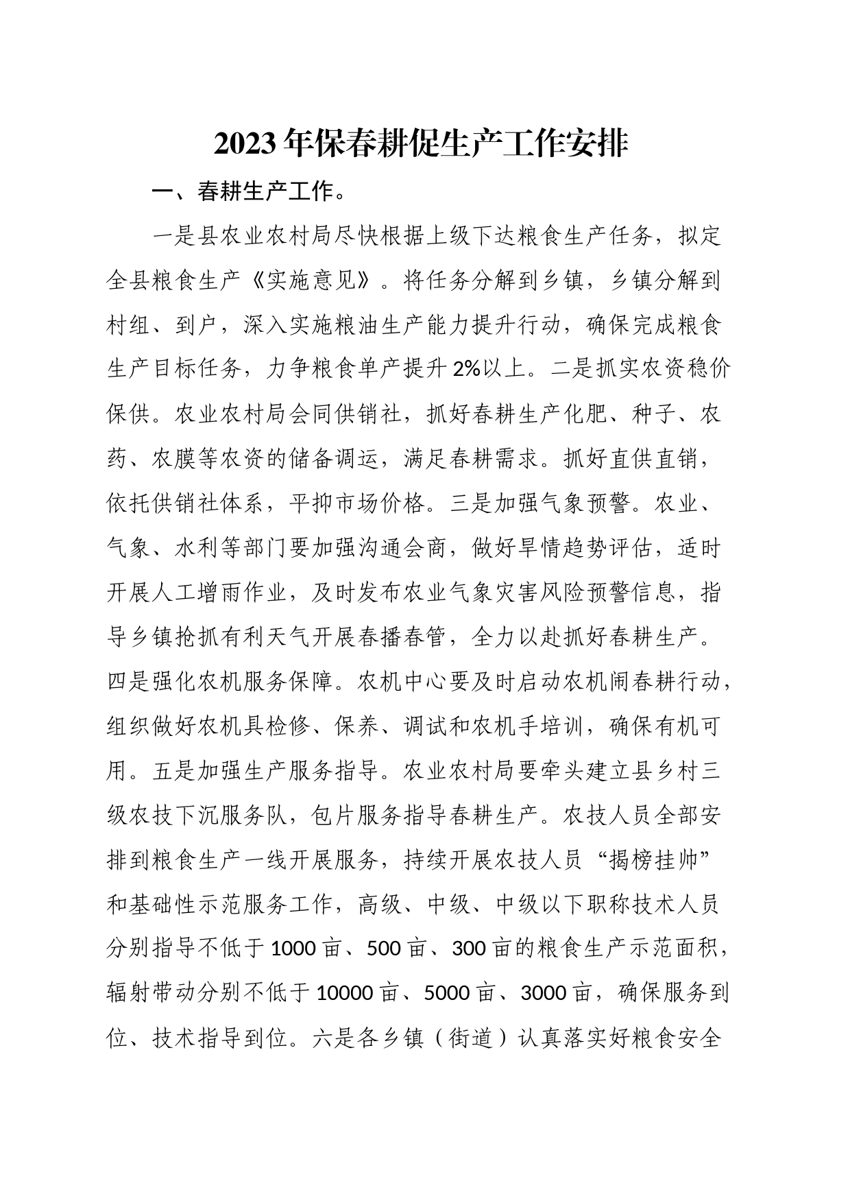 2023年保春耕促生产工作安排_第1页