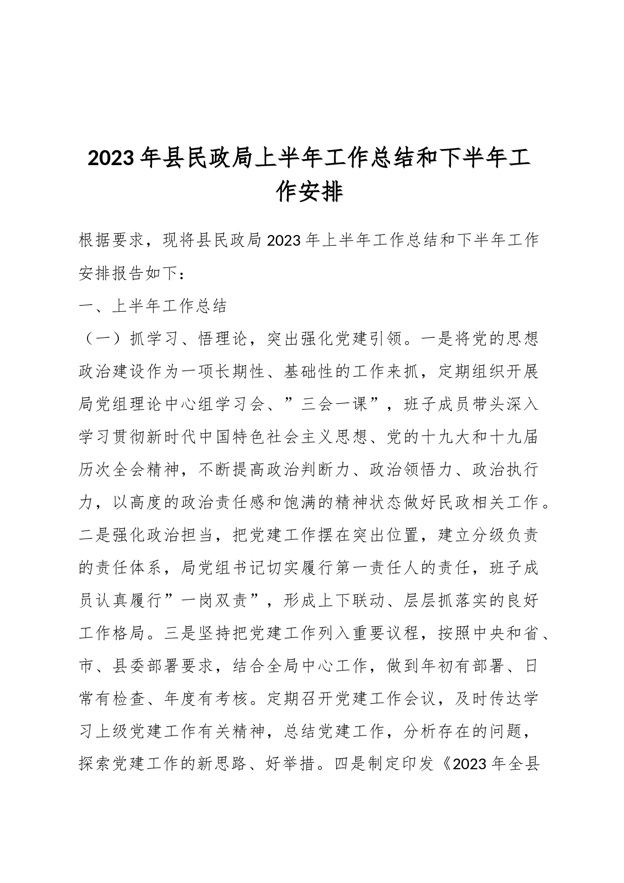 2023年县民政局上半年工作总结和下半年工作安排_第1页