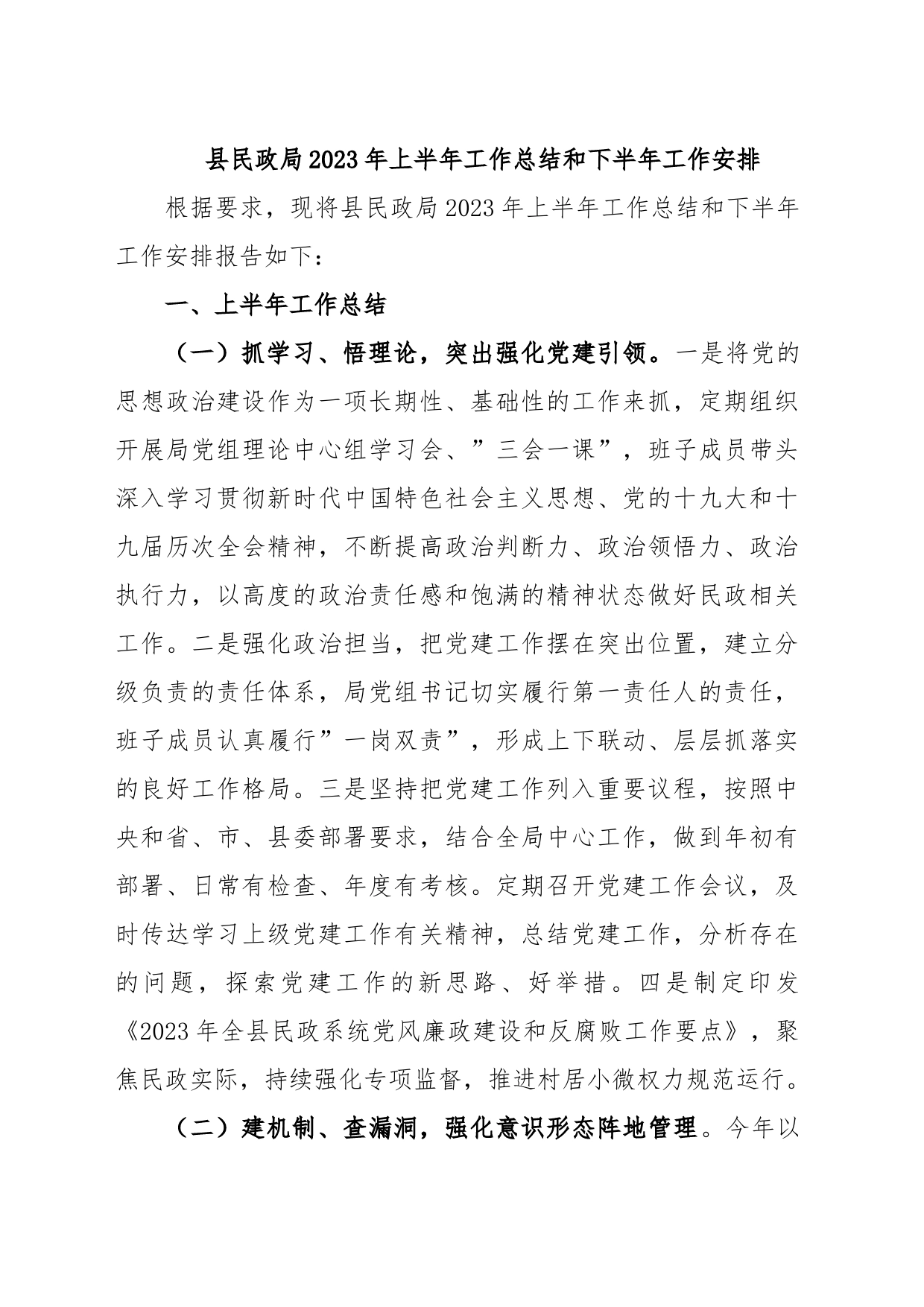 县民政局2023年上半年工作总结和下半年工作安排_第1页